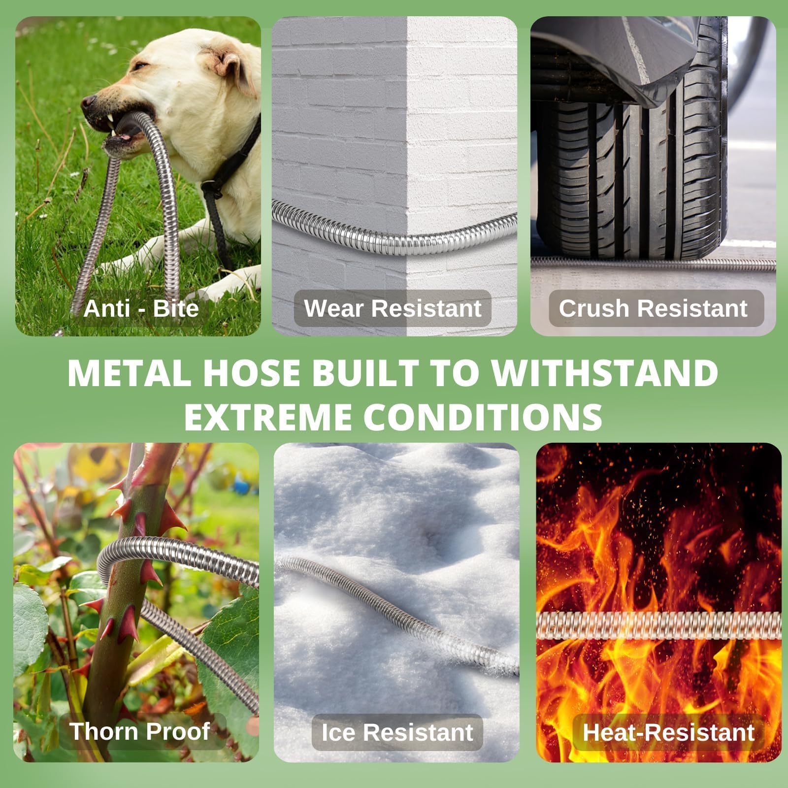 Takuvan Metal Garden Hose 100ft Flexible Water Hose Stainless Steel Heavy Duty Lightweight Durable Strong Kink Free Extra Long Hose Pipe with 10 Way Nozzle for Outdoor Outside Lawn Yard