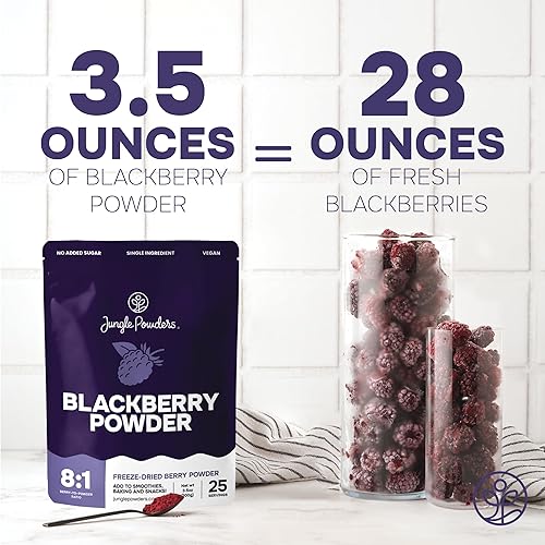 Miniatura 3 de Jungle Powders BlackBerry Powder - Bolsa de 3.5 onzas de moras liofilizadas sin aditivos de frutas, batido sin azúcar, superalimento, extracto de