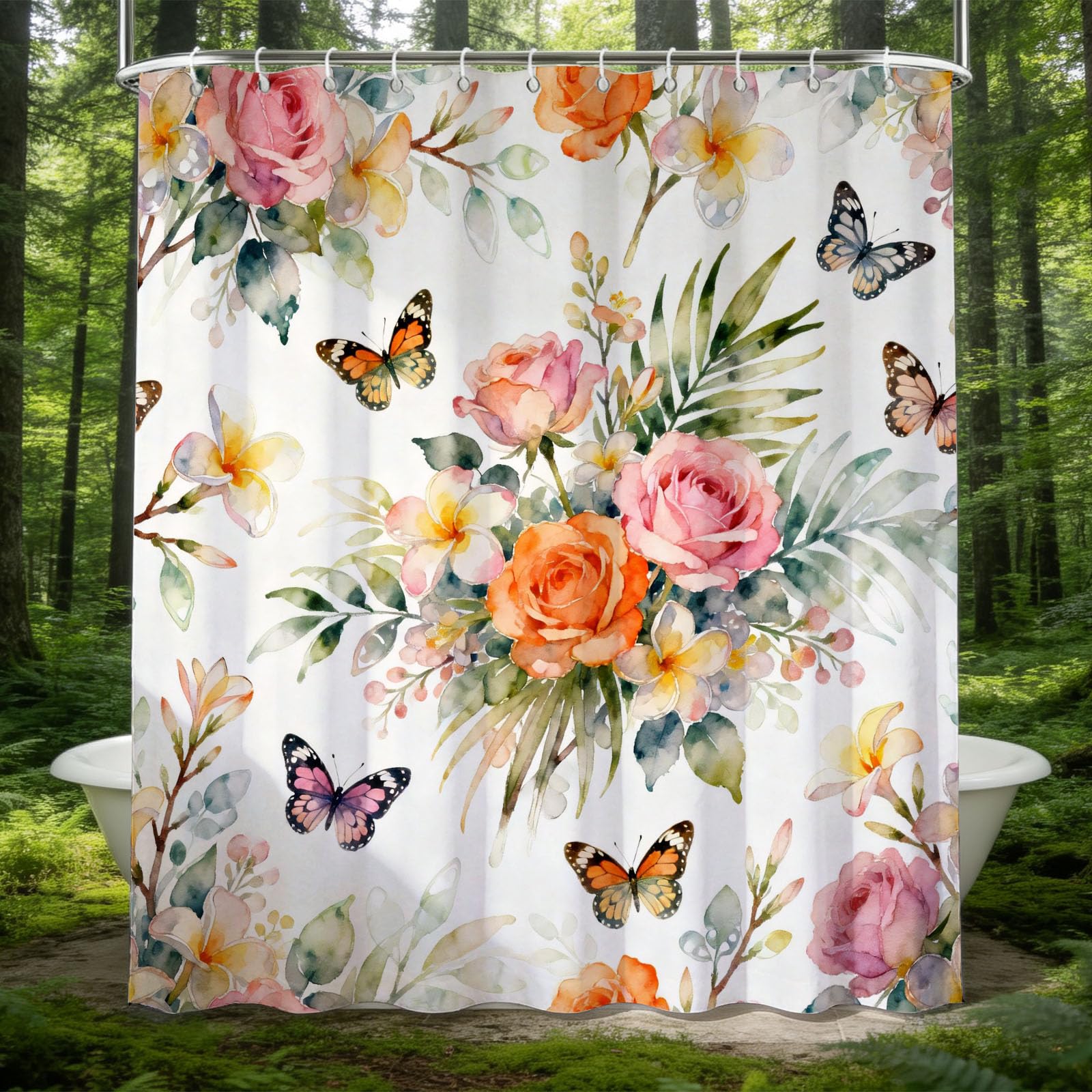 Hongduo 3D Watercolor Flowers Shower Curtain for Stalls Bathtubs Watercolor Bathroom Decor Shower Curtain Set Polyester Fabric Waterproof 180x180cm/71X71 Inch with Hooks