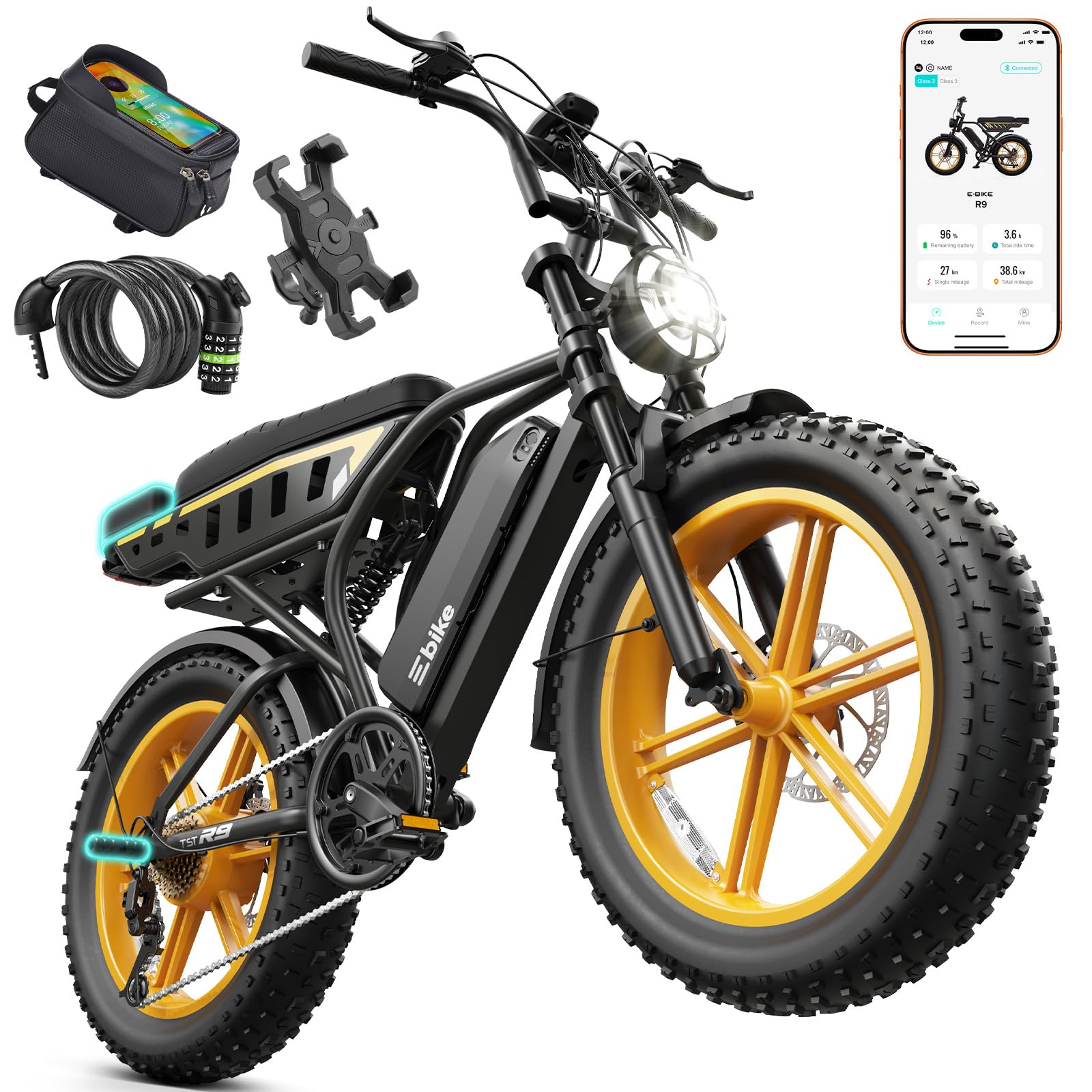 TST Electric Bike 48V 15/30Ah Battery, 2000W Peak Motor, 20 * 4.0 Fat Tire