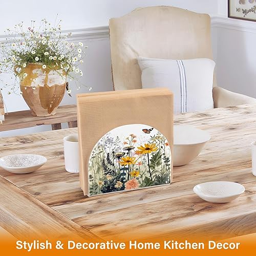 Miniatura 5 de Napkin Holder Wildflowers and Butterfly Napkin Holders for Tables, Clear Acrylic Napkin Holders Cocktail Napkin Holder for Kitchen Restaurant Bar