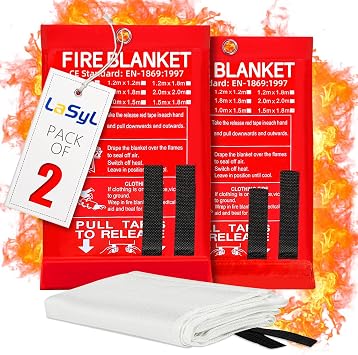 LaSyL Fire Blanket Emergency for Home, 40" x 40"Pack of 2, Fire Supression Blanket Good for Home Safety, Kitchen, and Camping,Hurricane Preparedness Items
