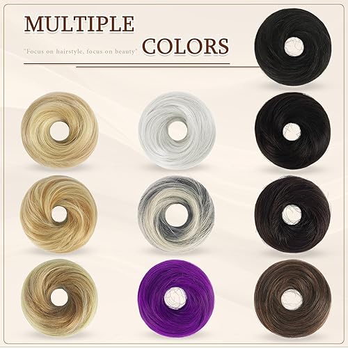 Miniatura 6 de SOFEIYAN 2 piezas de extensión de moño desordenado, ondulado, rizado, mini moño desordenado, coleteros de pelo sintético con dona, accesorio de