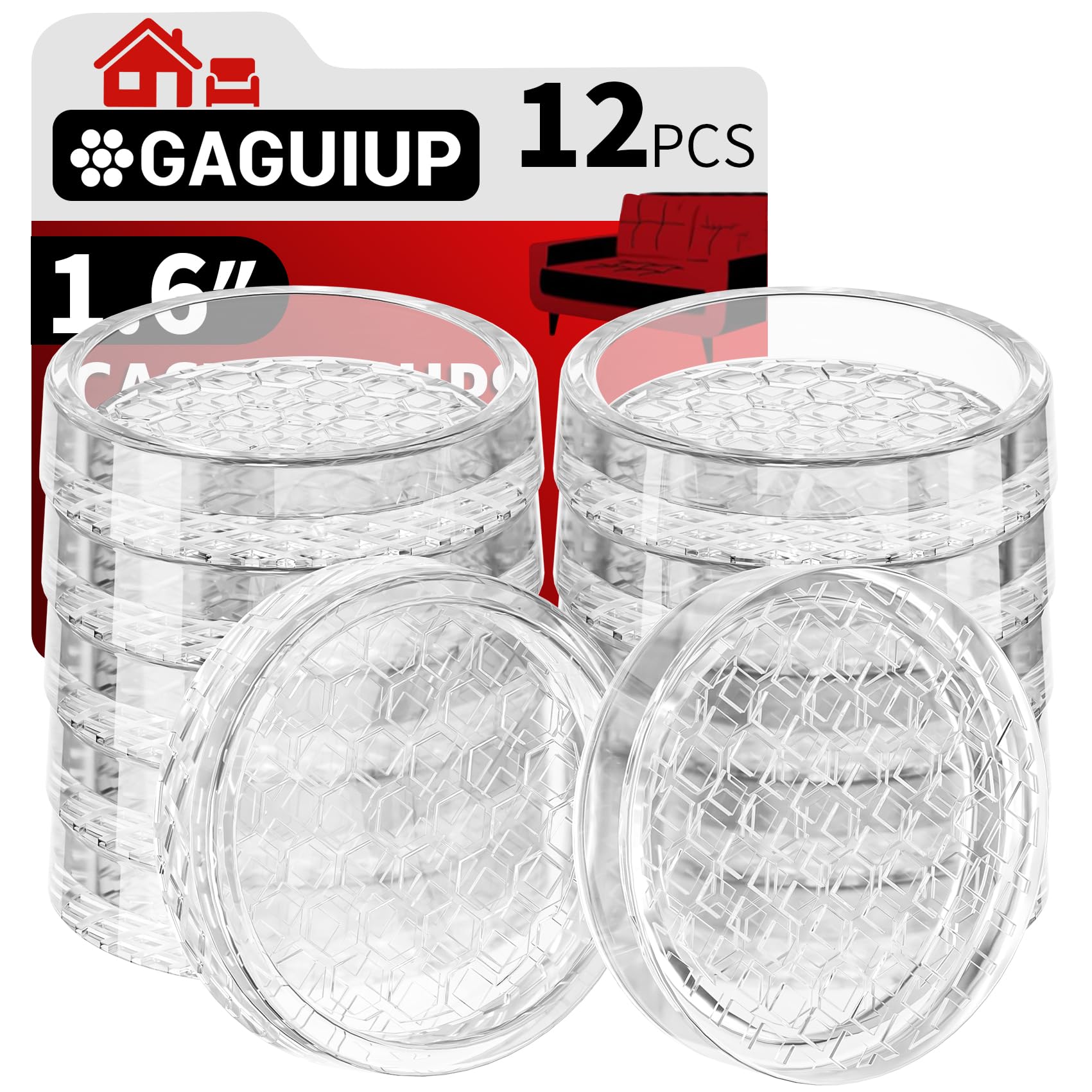 Photo 1 of 1.6"x1.6" Round Rubber Furniture Caster Cups, 12 PCS Chair Coasters for Carpet - Clear Non Slip Furniture Pads with Grip, Carpet Protector for Furniture Legs - Protect Any Flooring