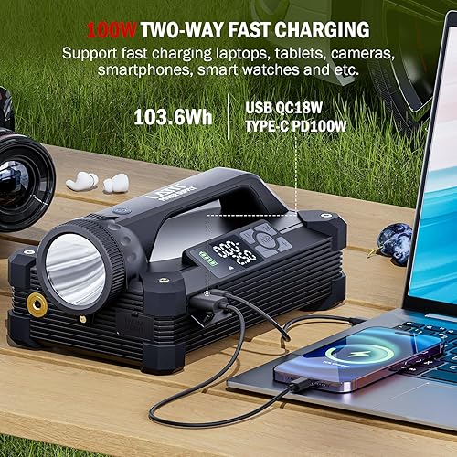 Miniatura 5 de LATIT Arrancador portátil con compresor de aire, batería de arranque de coche de 150 PSI para motores de 12 V (todo gasolina12L diesel), caja de