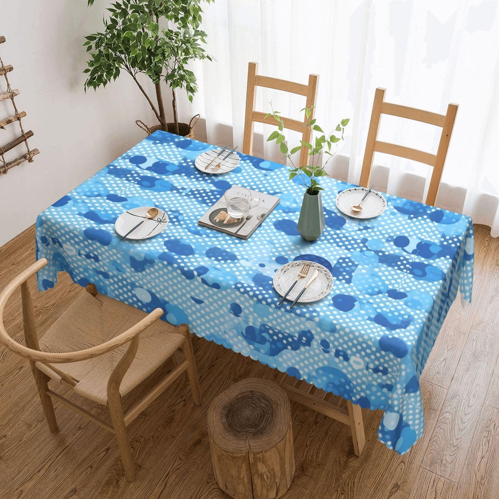 Nappe rectangulaire tissu pois bleus buffet pique-nique événements
