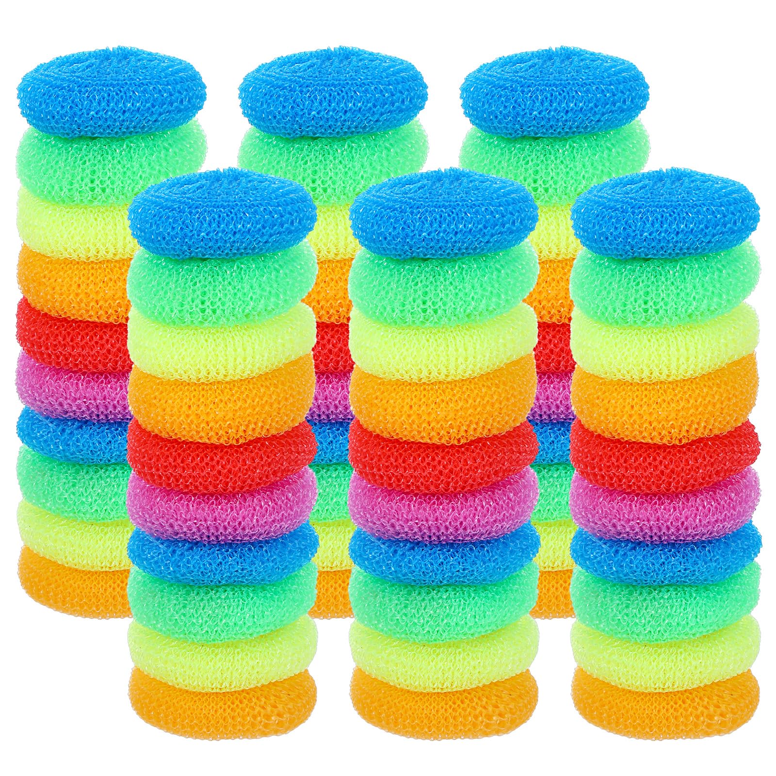 100 spugne in plastica per piatti, scrubber rotonde per pentole per cucina, antigraffio, 8,5 cm, in rete di nylon, riutilizzabili, per la pulizia della casa