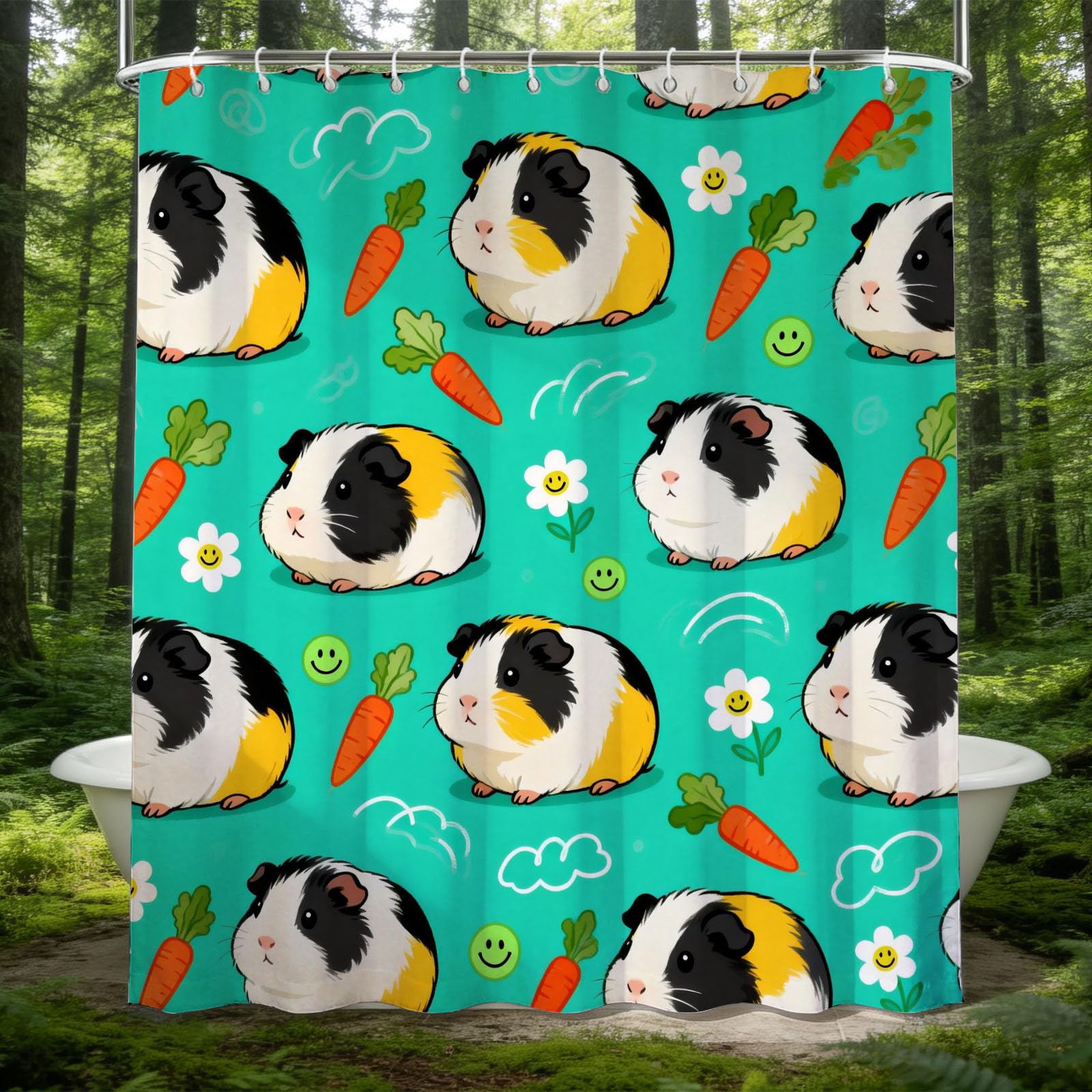 Hongduo 3D Guinea Pig Print Shower Curtain for Stalls Bathtubs Cute Cartoon Bathroom Decor Shower Curtain Set Polyester Fabric Waterproof 180x180cm/71X71 Inch with Hooks
