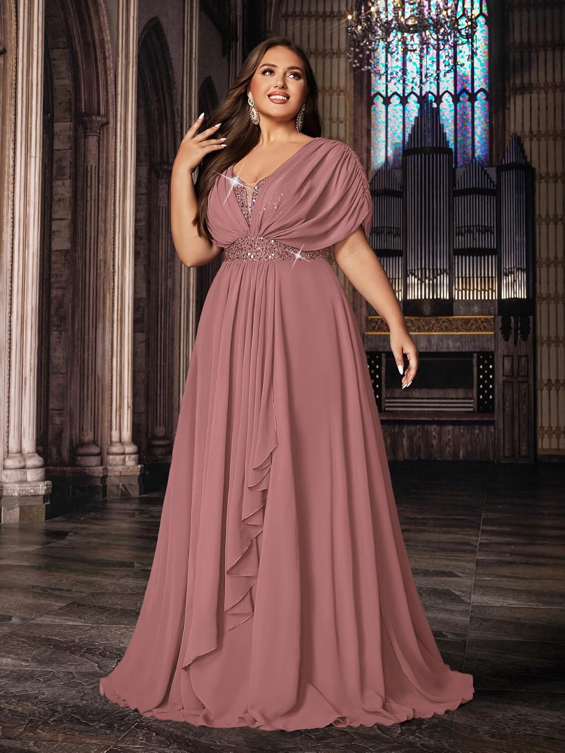Women's Plus Size Wedding Guest Summer Maxi Elegant Sequin Bridesmaid Dresses A line Long Evening Party Cocktail Gown
