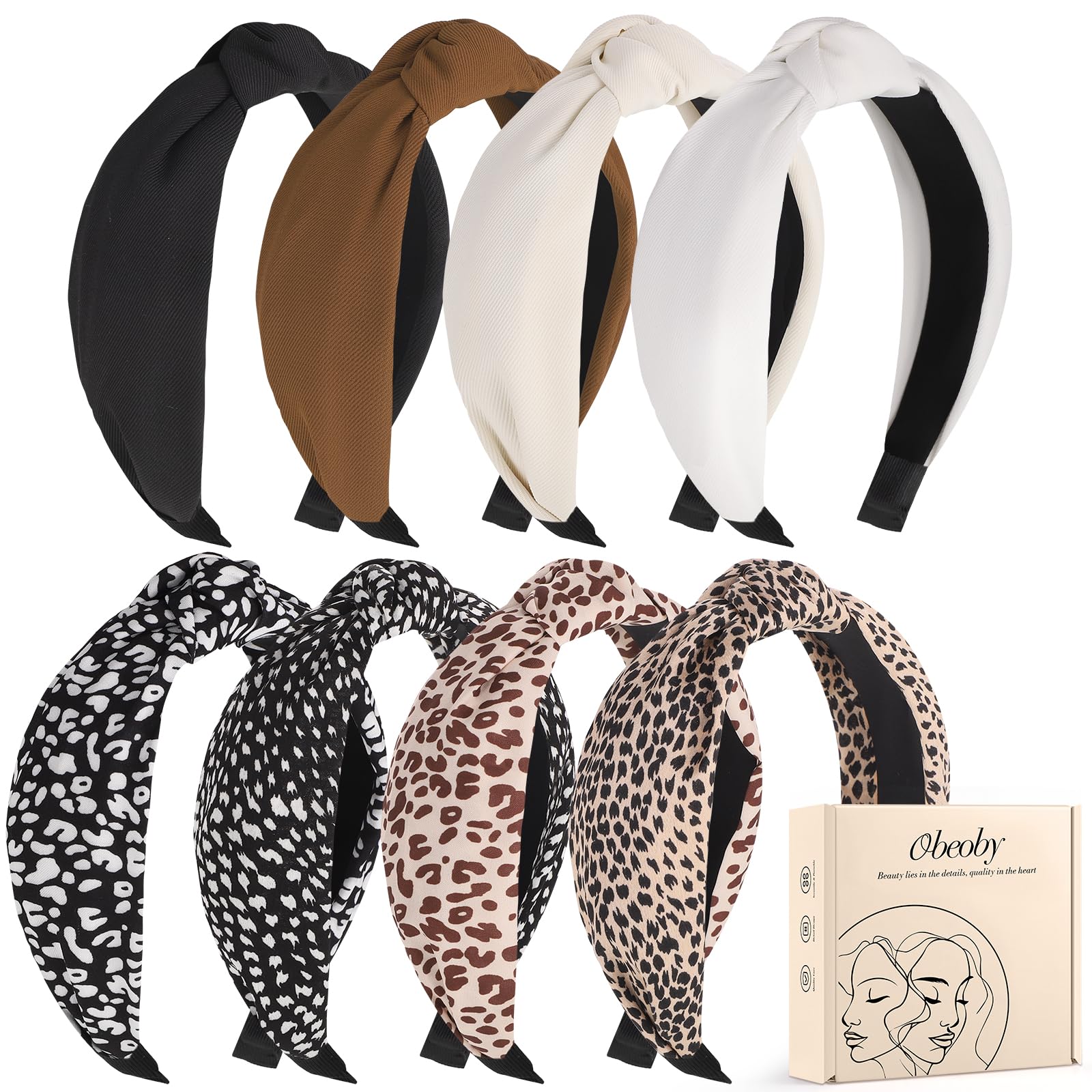 obeoby 8Pcs Fashion Leopard Headbands, Knotted Headbands for Women and Girls