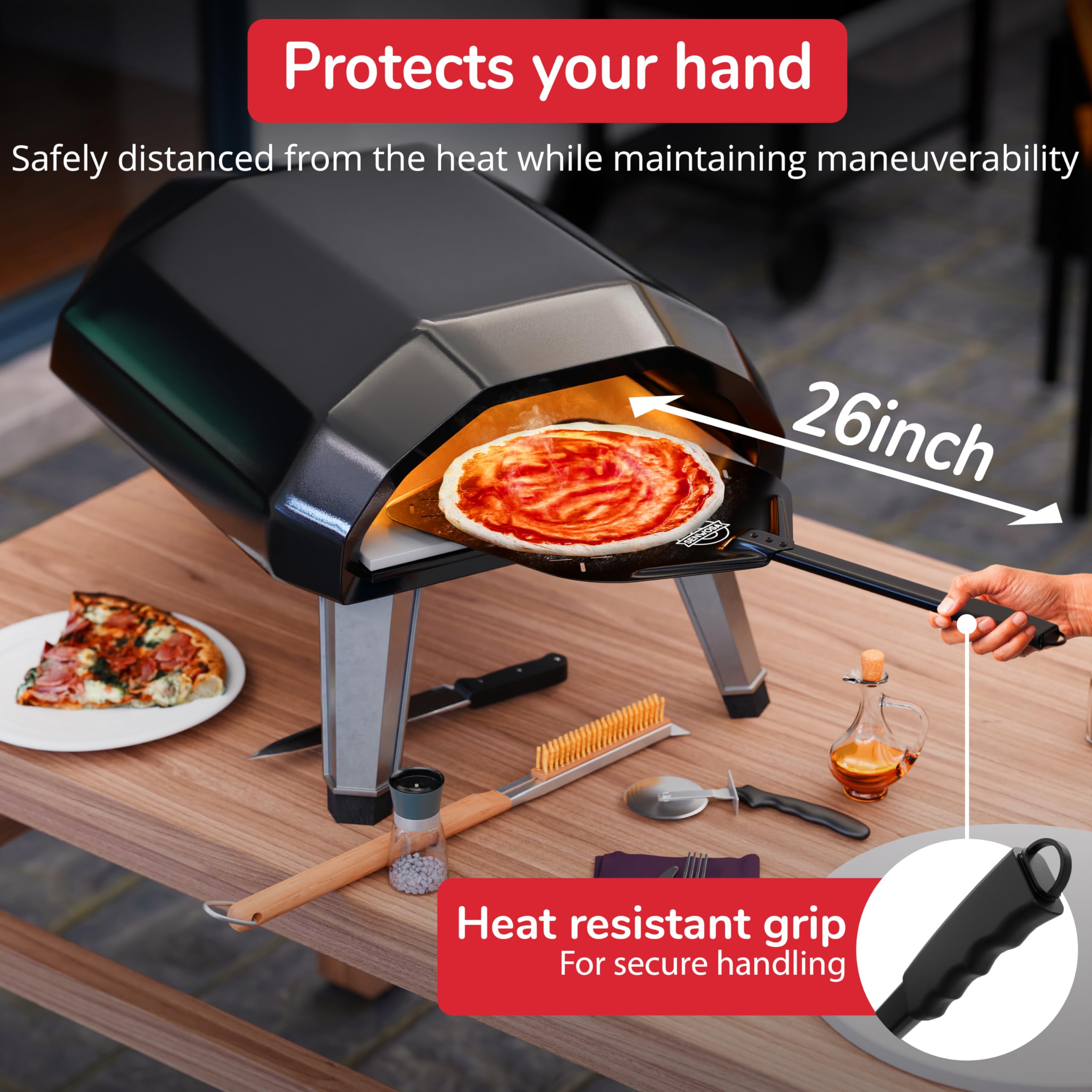 Senwosa Pala de pizza perforada antiadherente, excelente liberación de pizza, revestimiento de cerámica apto para alimentos, mango ergonómico para aspirantes a artesanos de pizza