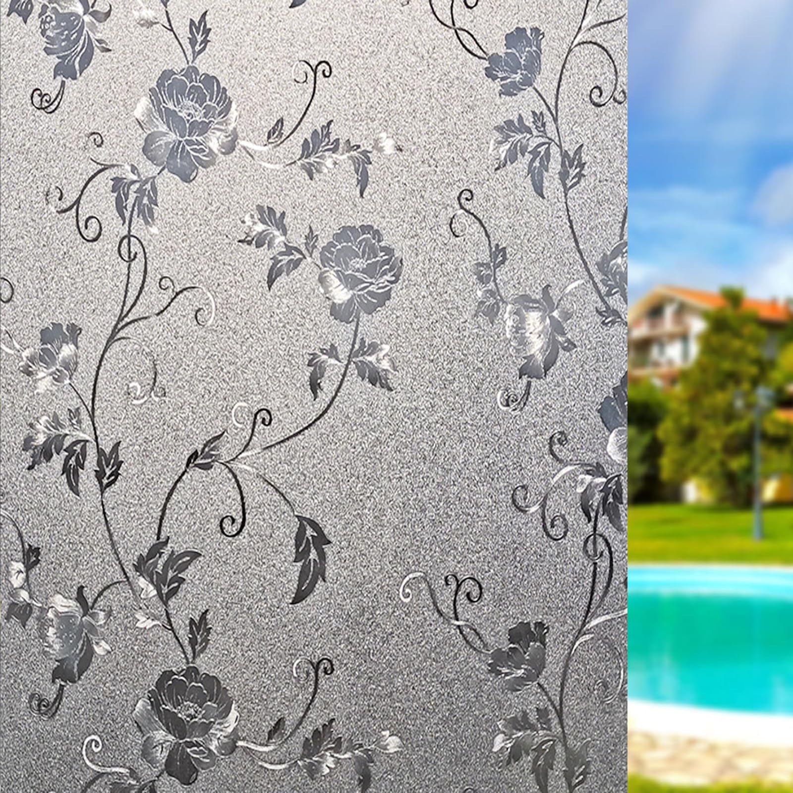 Frosted Film for Glass Windows 50 x 650 cm(20 x 256inch) Frosted Decorative Window Sticker, No Glue Anti UV Sun Block, Reusable for Home Office, Hibiscus — image 1