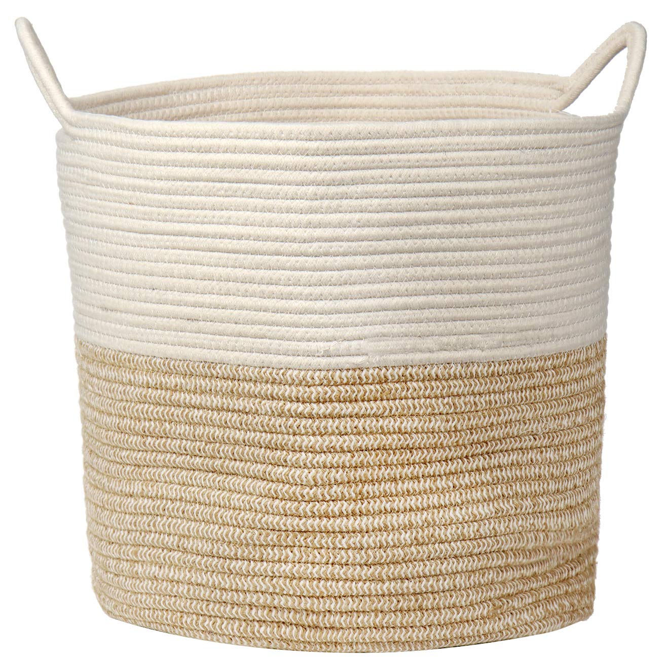 Cesto portabiancheria in cotone e corda intrecciata, con manici, per soggiorno, cameretta dei bambini, bagno, 38 x 38 cm