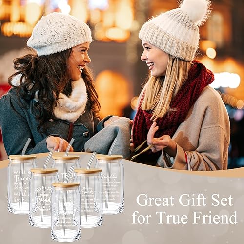Miniatura 6 de Zhehao Paquete de 6 regalos de amistad para mujeres, amigas, de 16 onzas, tazas de amigos con tapas y pajita, vasos de la amistad, regalos de