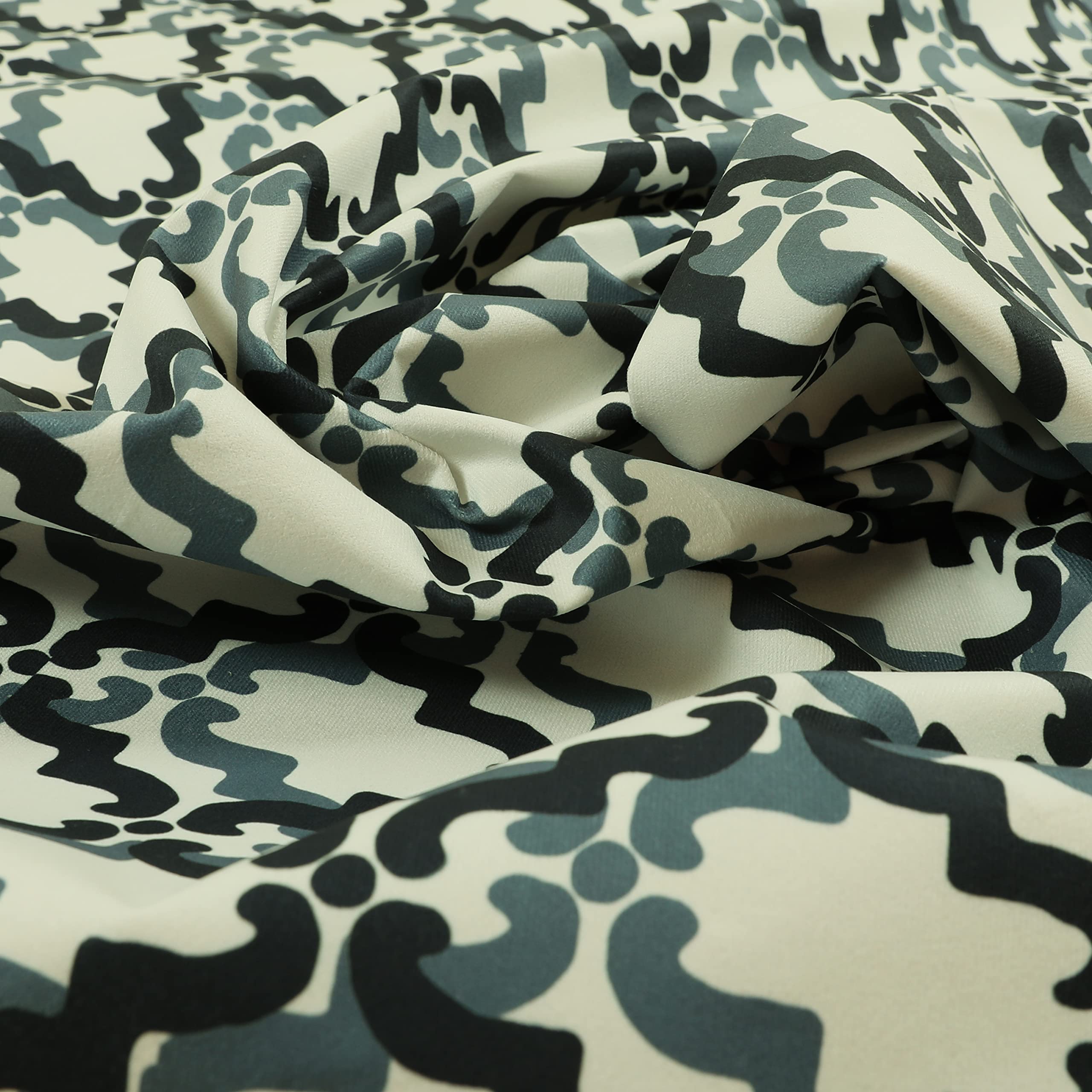 Redbrick Mill Fabrics Flame Retardant Modern Printed Velvet Geometric Blue Black Medallion Pattern Upholstery Fabric (Per Metre) โ image 1