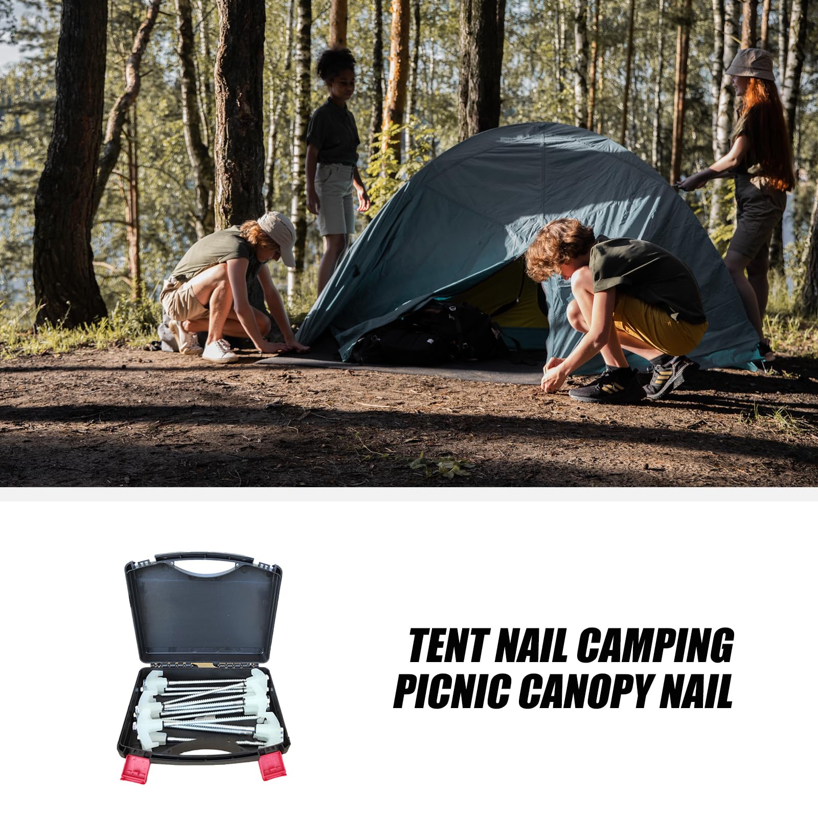 Piquet de tente de camping en acier au carbone - Clous moulus - Pics fixes pour soutenir la tente de camping