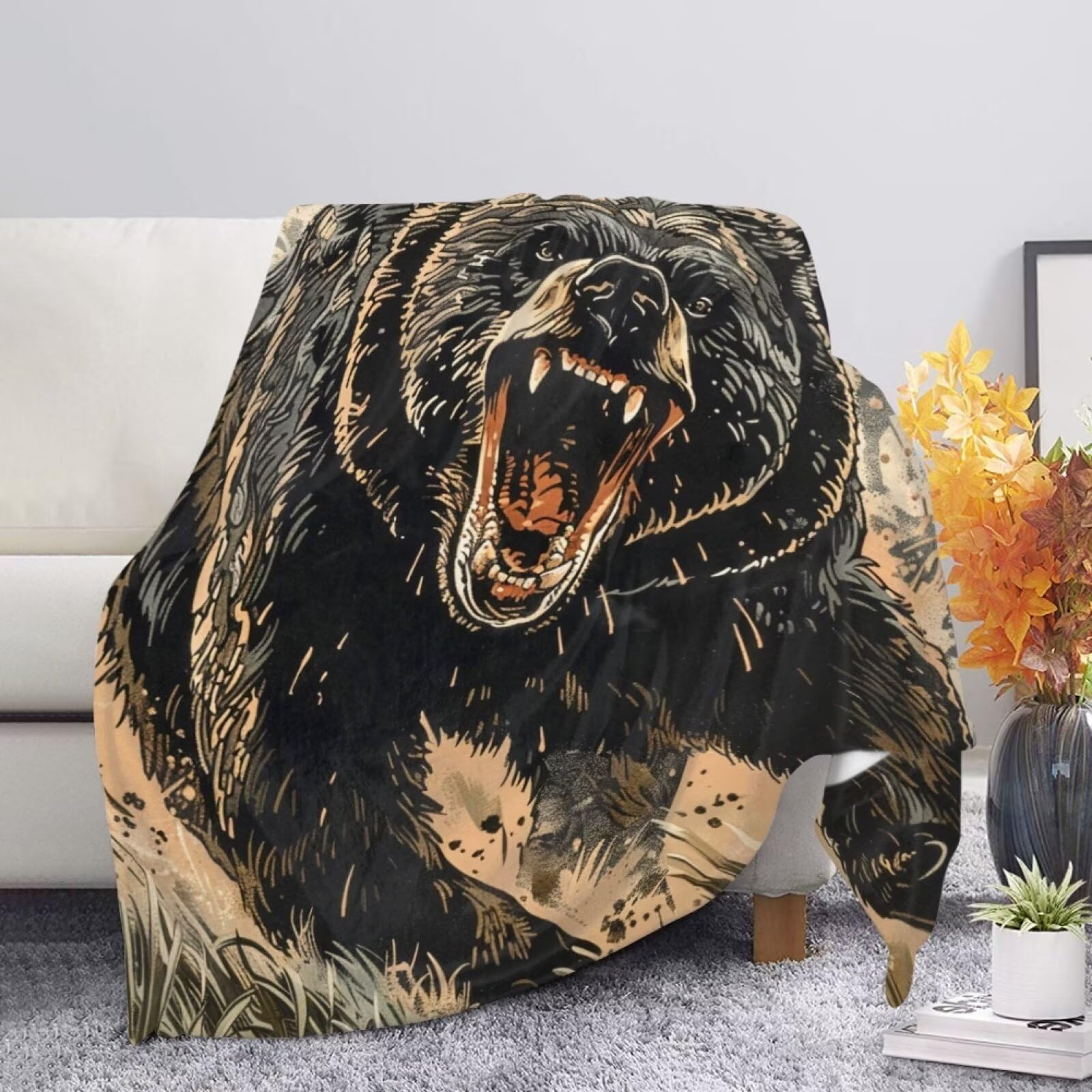 Allcute Cinematic Style Bear Throw Blanket for Couch Bed Cozy Black Soft Blankets for Women Spring Winter Fall Sofa Blanket Home Decor โ image 1
