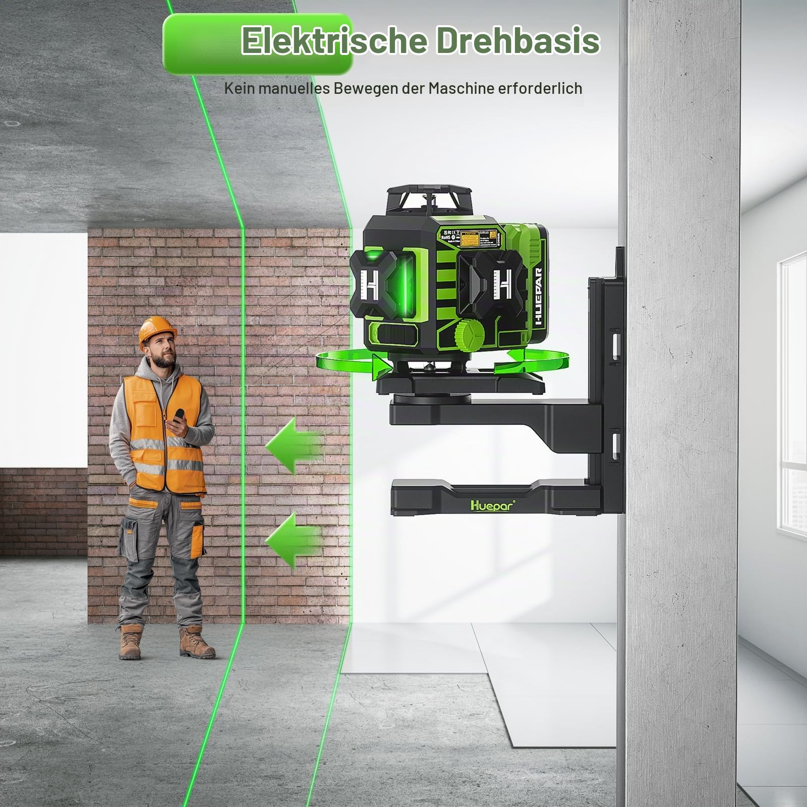 Huepar 4D Laser-Wasserwaage mit Empfänger & LCD-Display, W04CG 8RG