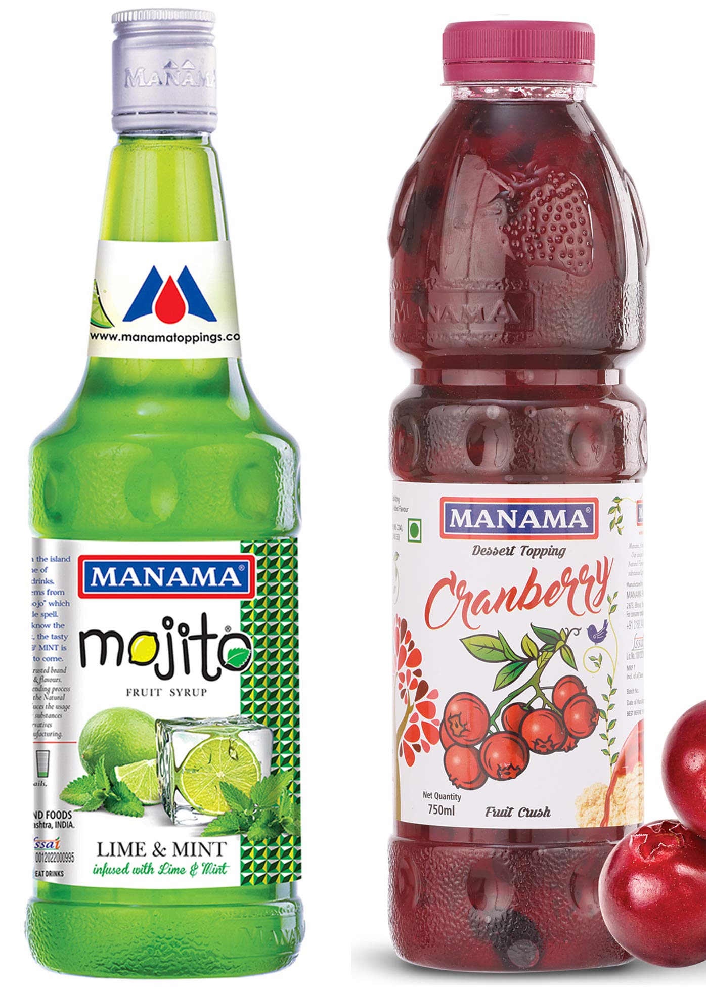 Manama Lime and Mint Mojito Flavoured Syrup and Manama Cranberry Fruit Crush for Desserts, 750ML Each, Pack of 2-image-18