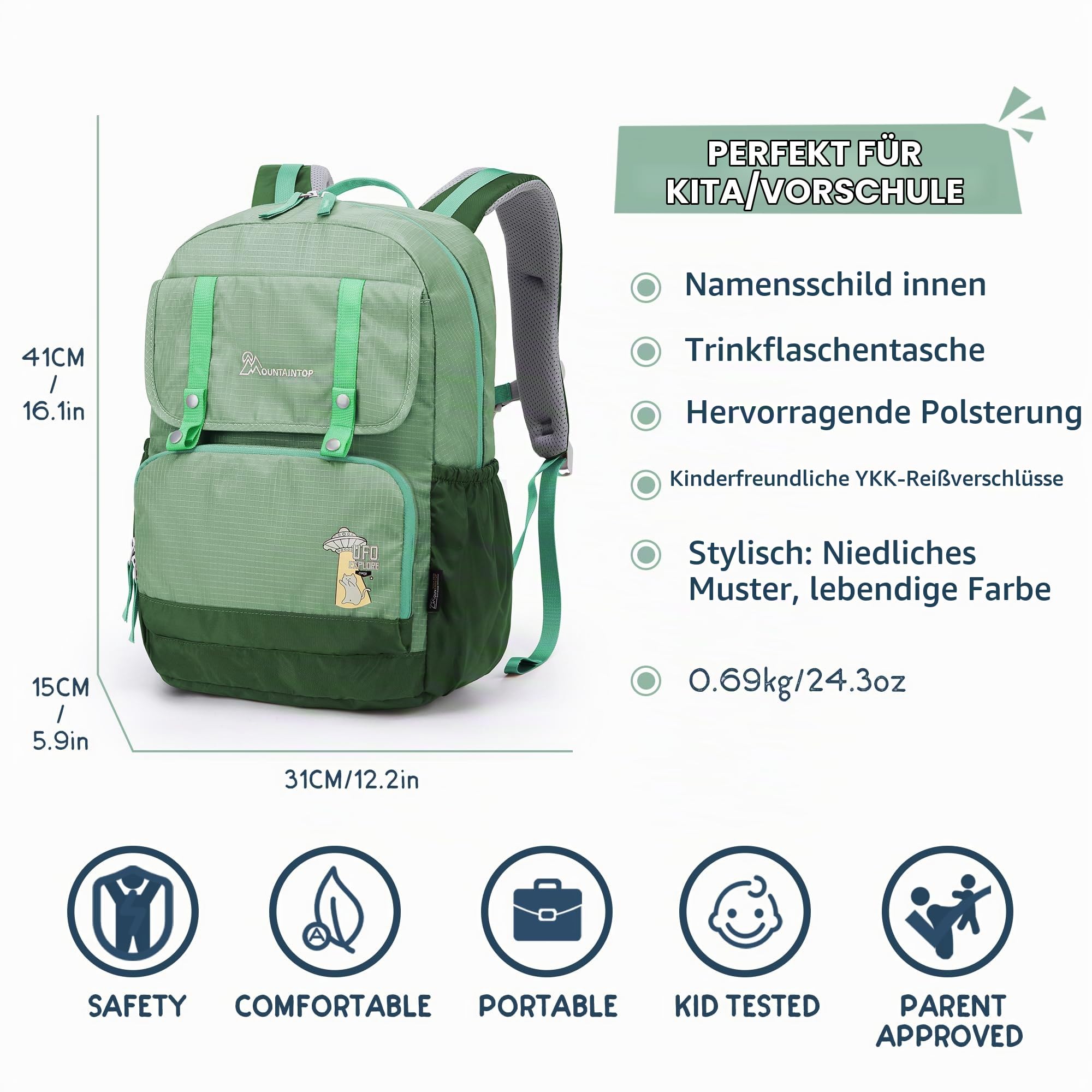 Mountaintop Kinderrucksack für Jungen und Mädchen – Leichter 20L Schulrucksack für Schule, Wanderungen und Ausflüge – Stylischer Wanderrucksack klein