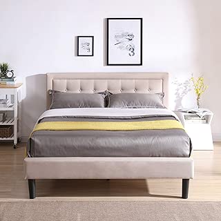 Mornington Upholstered Platform Bed | Headboard and Metal Frame with Wood Slat Support | Linen, Queen - coolthings.us