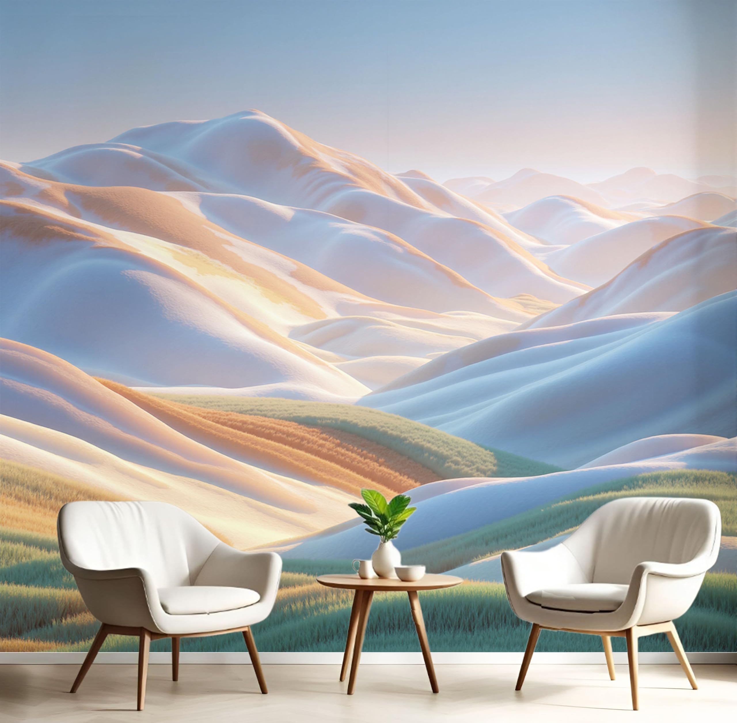Papier peint paysage bleu ciel pour créer un fond TV relaxant dans le salon