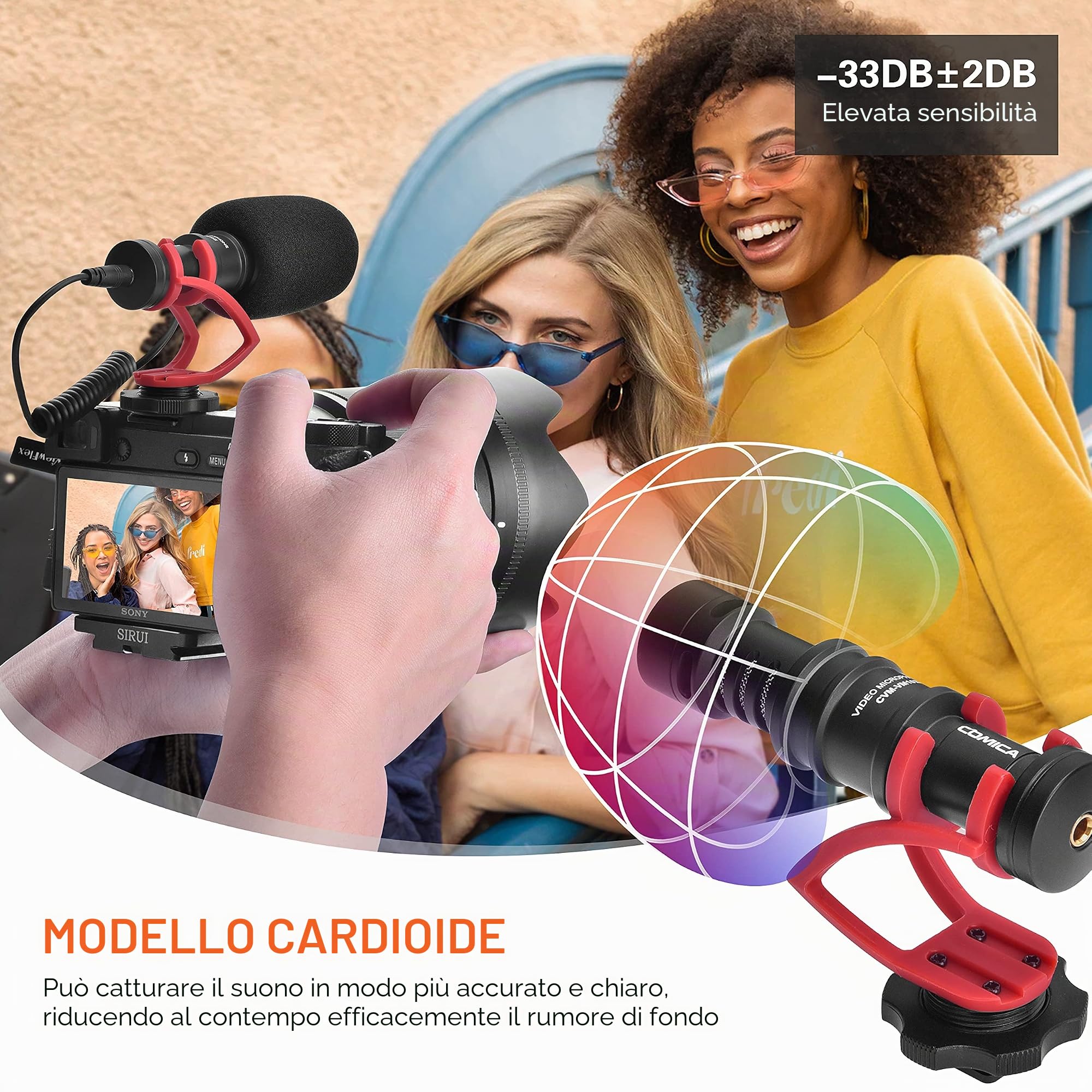 COMICA Microfono compatto CVM-VM10II Micro Direzionale a Condensatore con Wind Muff Microfono Cardioid Shotgun per DSLR Fotocamera Canon, Nikon, Fuji,Sony, Panasonic,Smartphone ecc. (rosso)