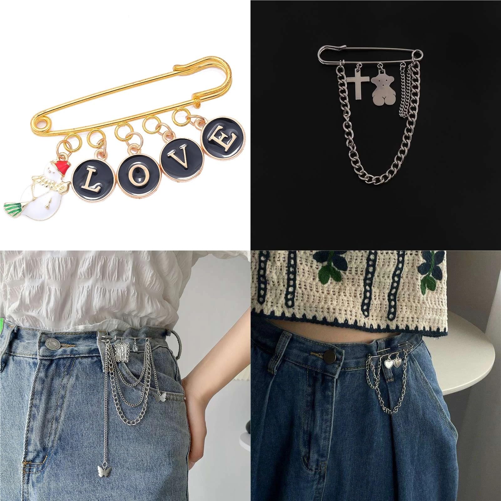 Sicherheitsnadeln, 100 Stück, 50 mm, Metall-Broschennadeln, Kilt-Verschlüsse für Kleidung, Mantel, Decken, gestrickt, DIY-Schmuckzubehör (10 Stück Gold A)