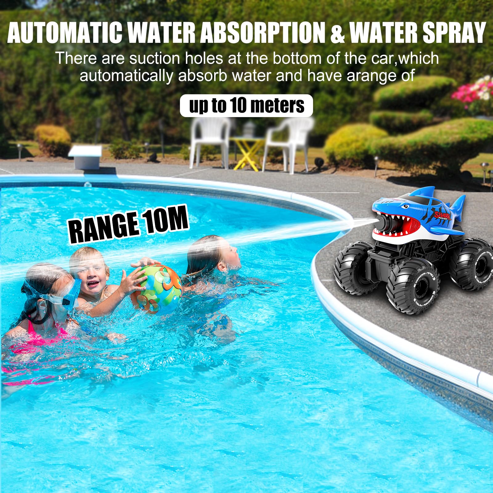 HUAJUN Amphibious Remote Control Car with Water Gun, 4WD 360°Rotation 2.4GHz Waterproof, All-Terrain Stunt Car, Shark Shape - Image 2