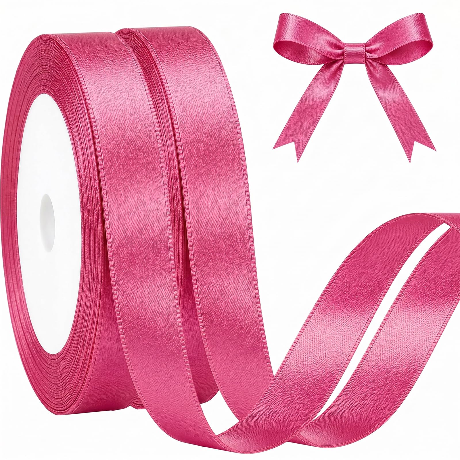 JEKUGOT 2 Rolls Hot Pink, 20mm x 22m Satin Ribbons Fabric, Hot Pink Present Ribbon for Gift Wrapping, DIY Crafts, Wedding Party, Cake, Florist Car Decoration
