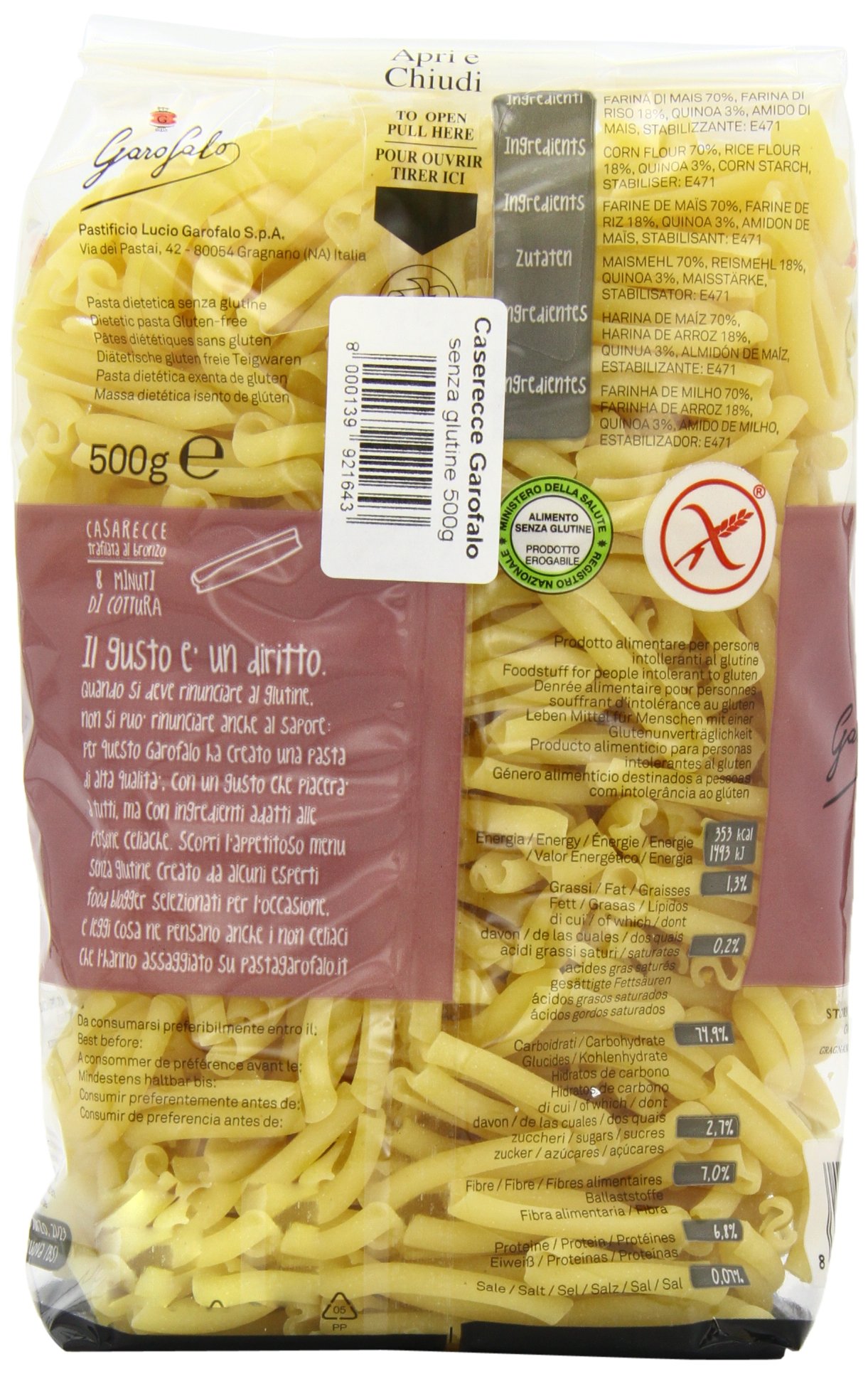 Garofalo Casarecce glutenfreie Pasta 500g, 3er Pack (3 x 500 g)