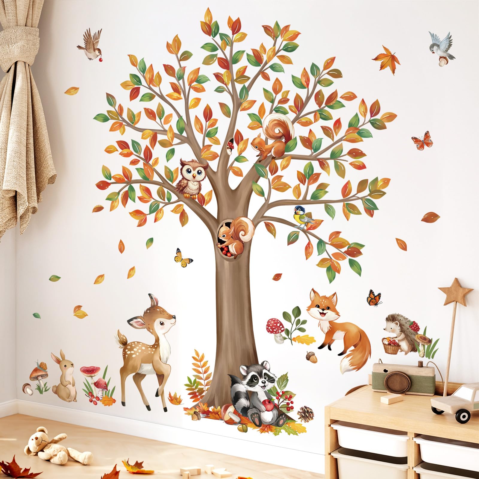 decalmile Stickers Muraux Grande Arbre Forêt Animaux Autocollant Mural Cerf Lapin Hiboux Décoration Murale Chambre Enfants Bébé Pépinière