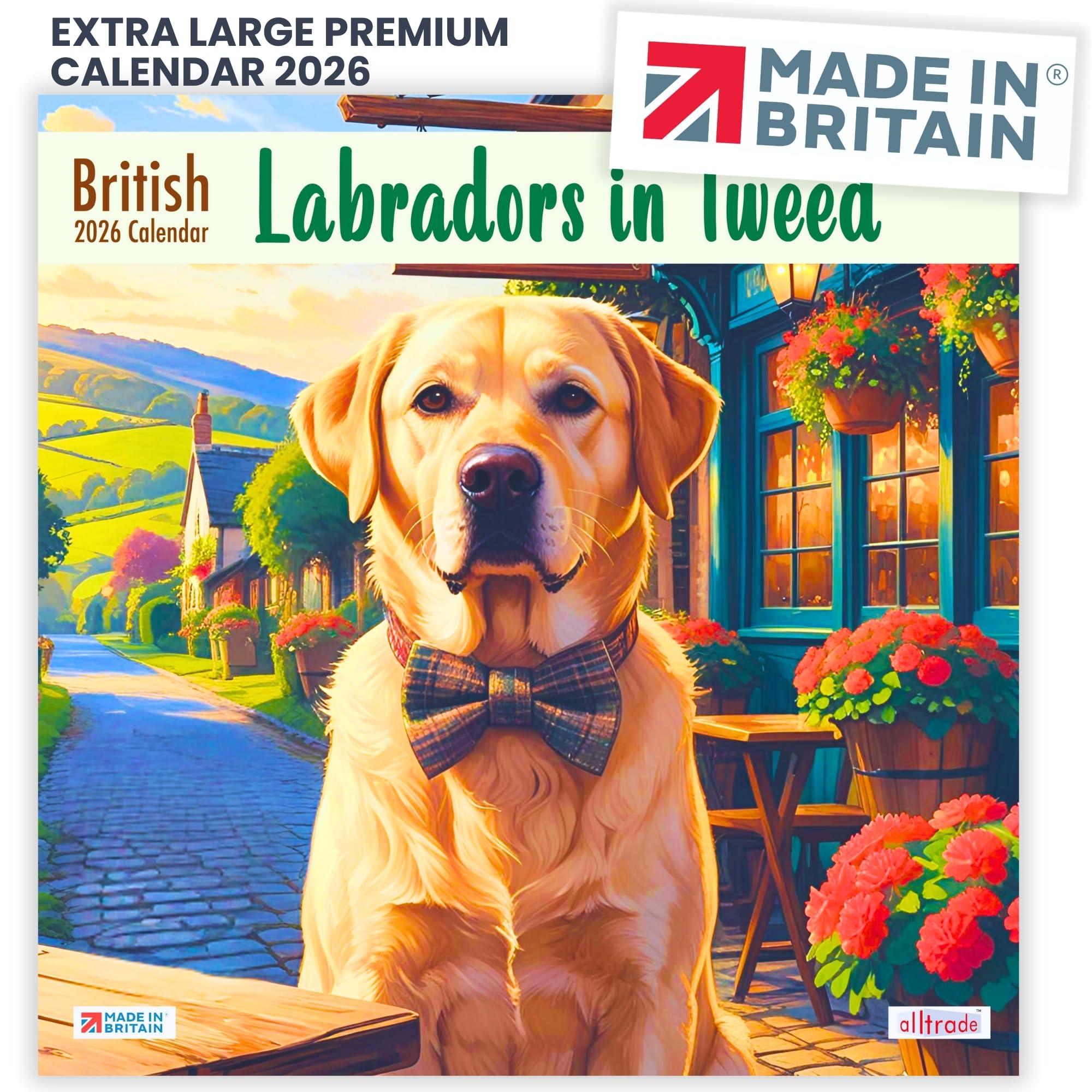 ALLTRADE Calendar 2026 funny dog gift cute Labradors In Tweed 2026 Calendar UK Holidays MADE IN BRITAIN® on FSC® stock great Gift for Mom Dad colleague friends & family