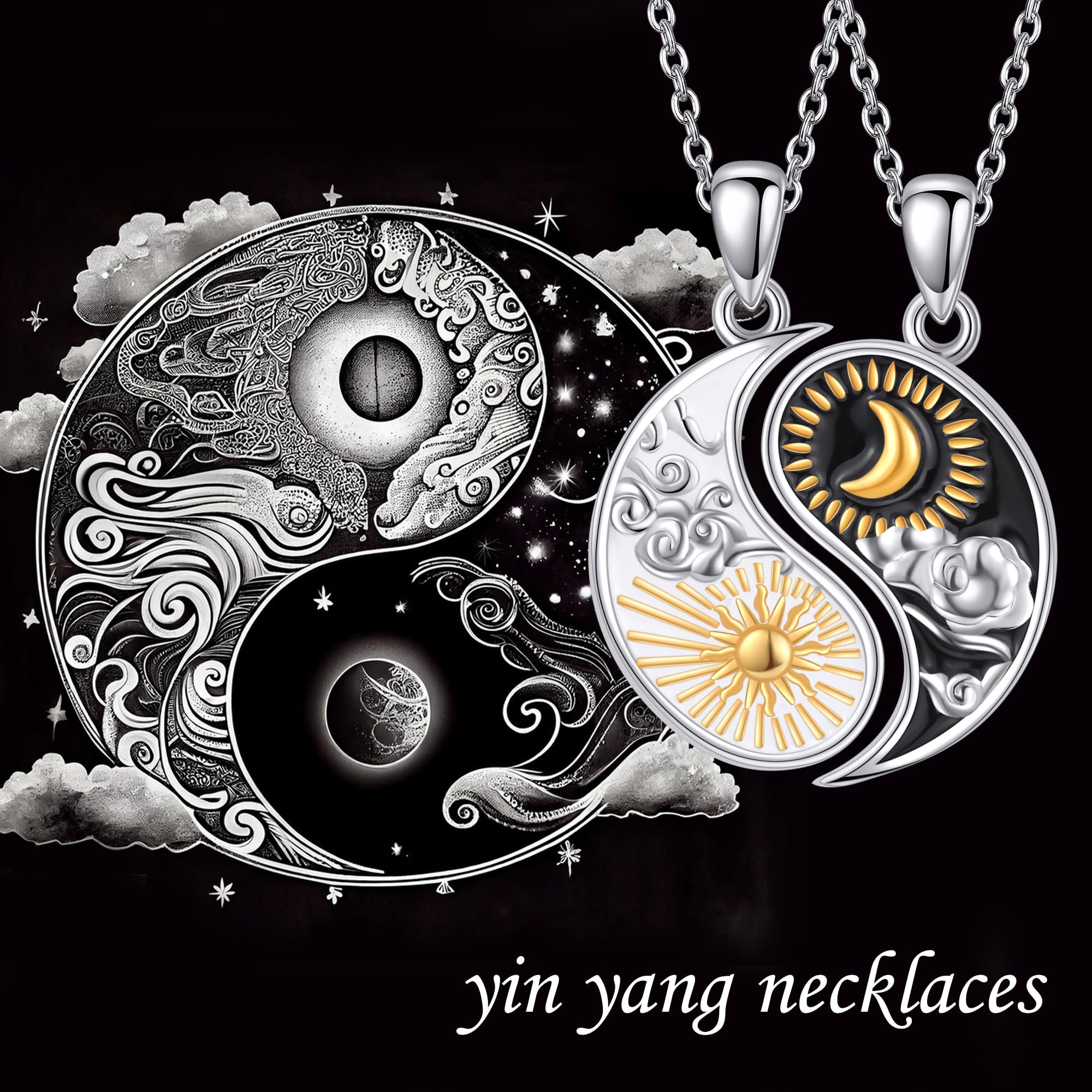 Passende Paar Halskette S925 Sterling Silber Yin Yang Paar Halskette Passende Paare Valentinstag Schmuck Geschenke für Frauen Männer