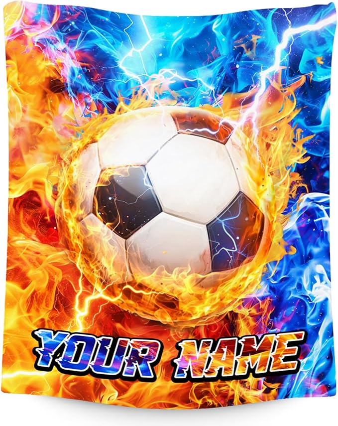 Customized Soccer Blankets for Boys - Gifts for Soccer Lovers - Soft Cozy Fleece Throws for Couch, Bed 4 Sizes
