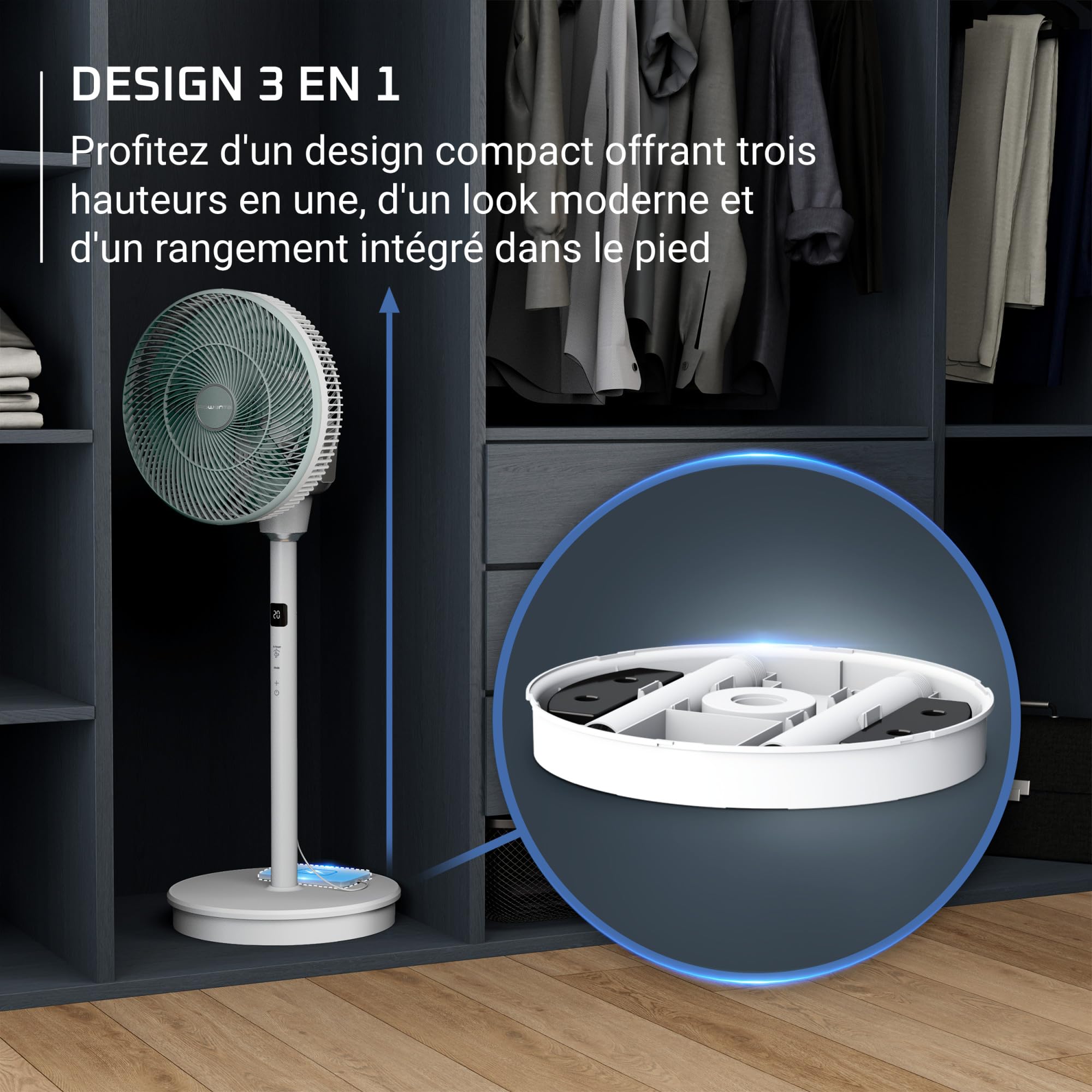 Rowenta Turbo Silence Compact 3D Nomad, Rafraîchissement Intense et Silencieux, Adaptabilité Batterie Externe, Compact, QV5050F0
