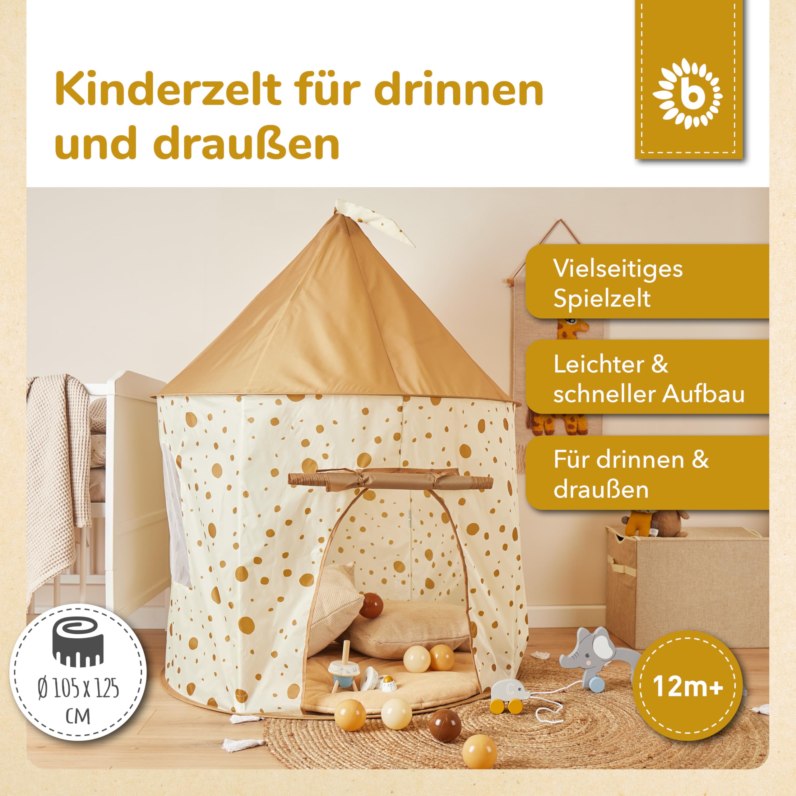 Bieco Kinderzelt für Drinnen Pop up Dots | Prinzessin | Zelt Kinder | Spielzelt Mädchen | Princess Tent | Bällebad | Kinderspielzelt Mädchen | Spielzelt Kinderzimmer