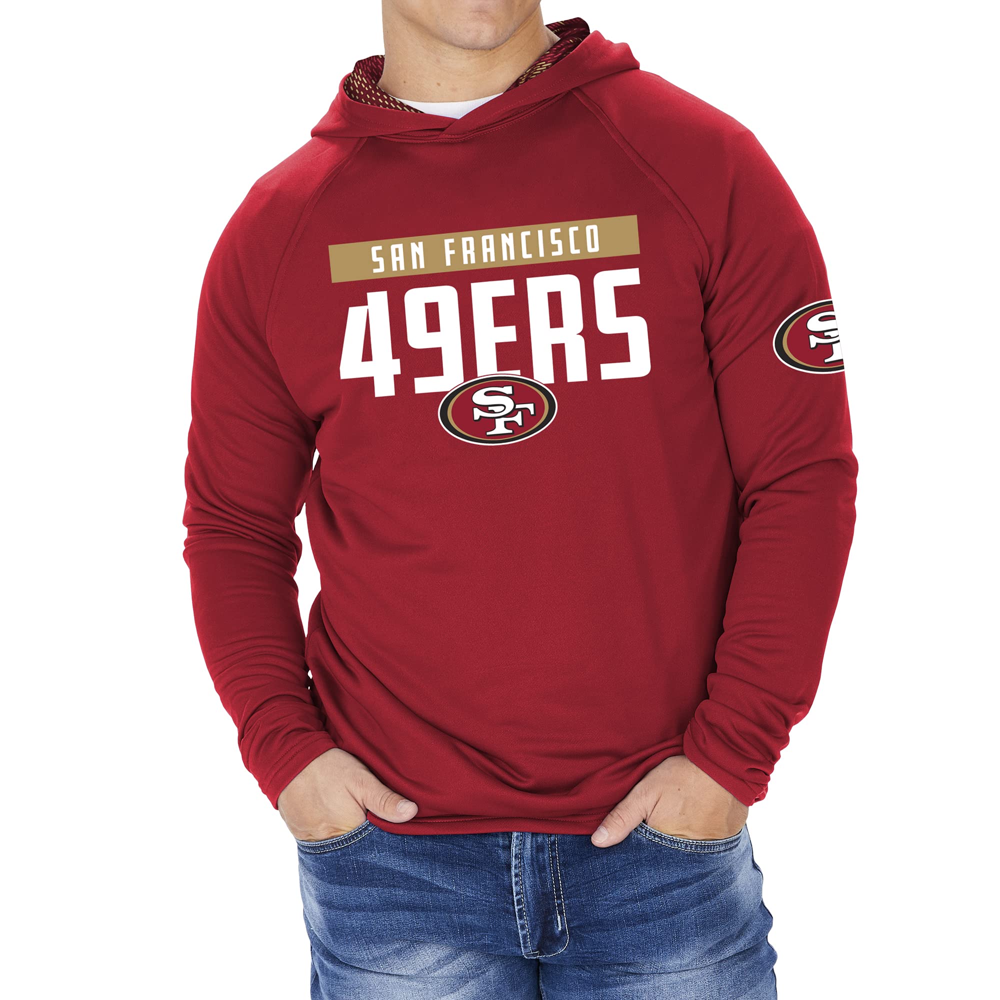 Zubaz NFL Football Men's Solid Team Hoodie with Camo Lined Hood and Sleeve Graphic — view 17