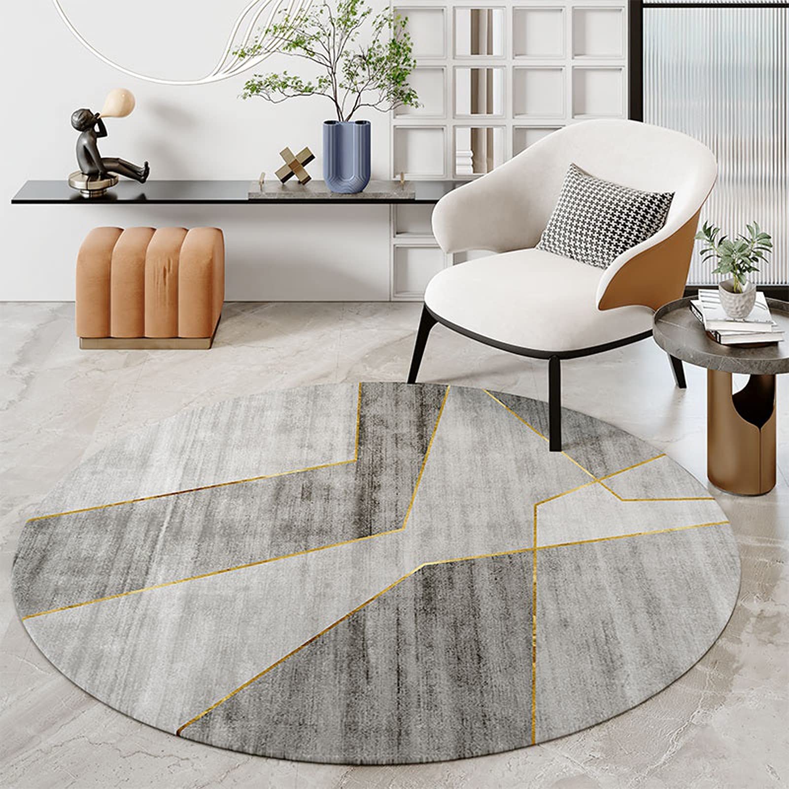 Nordic Gray Round Area Rugs 80cm 100cm 120cm 160cm 200cm Living Room Bedroom Bedside Large Carpet Hanging Basket Chairs Mat Yoga Mat Floor Decor Mat (Size : Diameter 5.2ft)
