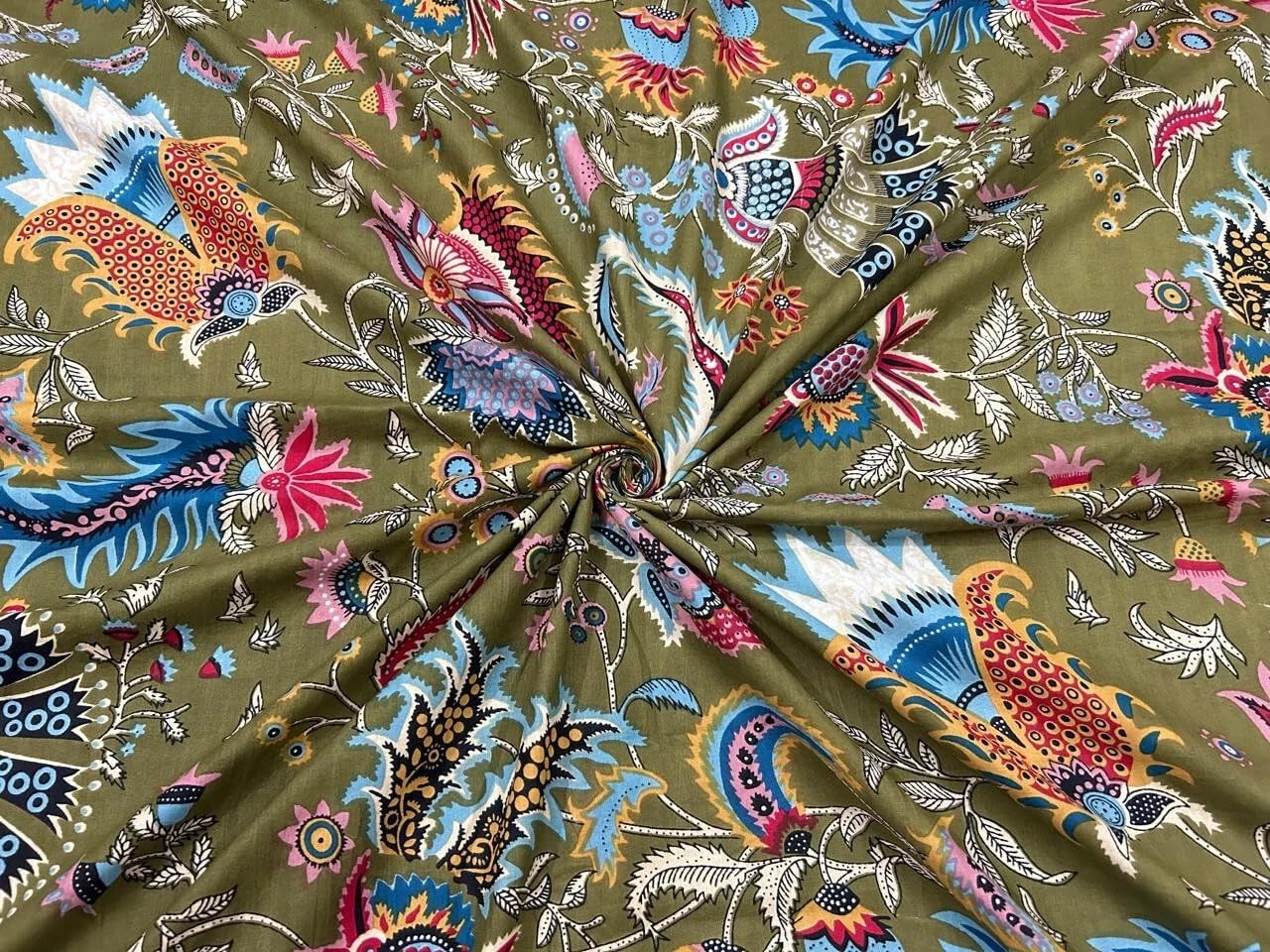 Apparellust's 100% Cotton Voile Fabric by the Yard - Authentic Indian Hand Block Print - Lightweight Textile for Sewing, Dressmaking, Quilting & Crafts (Cut by the Yard)