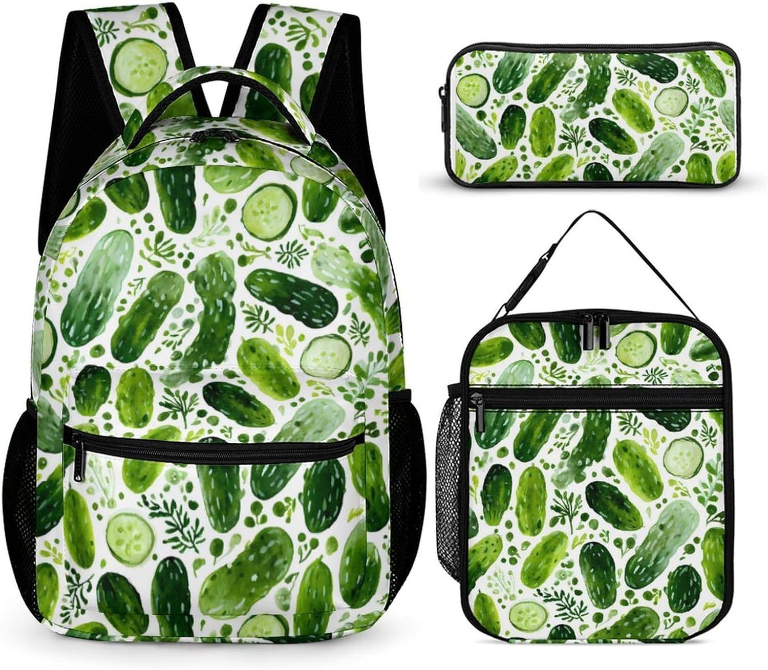 Cucumber Pickles Funny Backpack Set with Lunch Bag And Pencil Cases