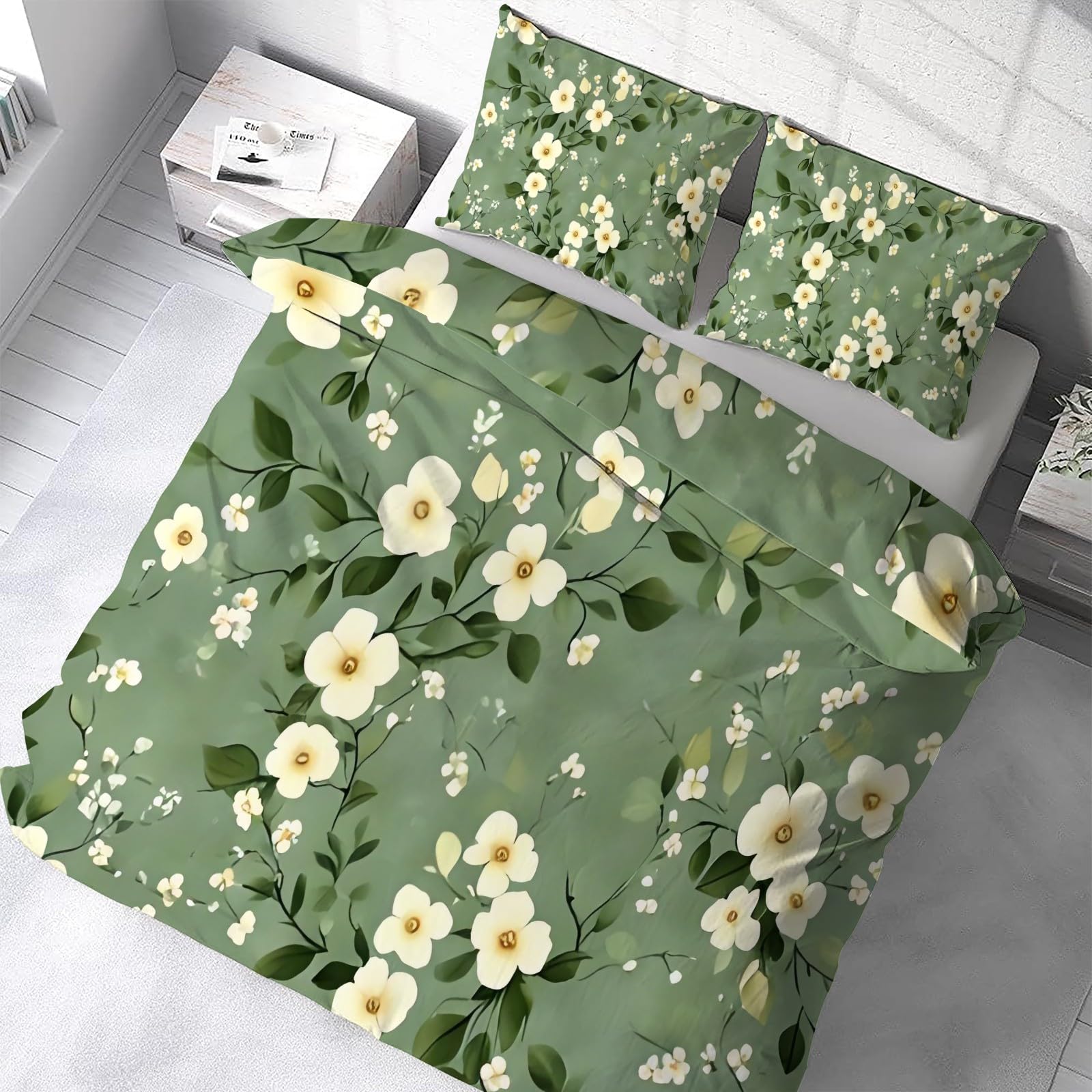Housse de Couette 200x200 cm Plante avec 2 Taies d'Oreiller 65x65