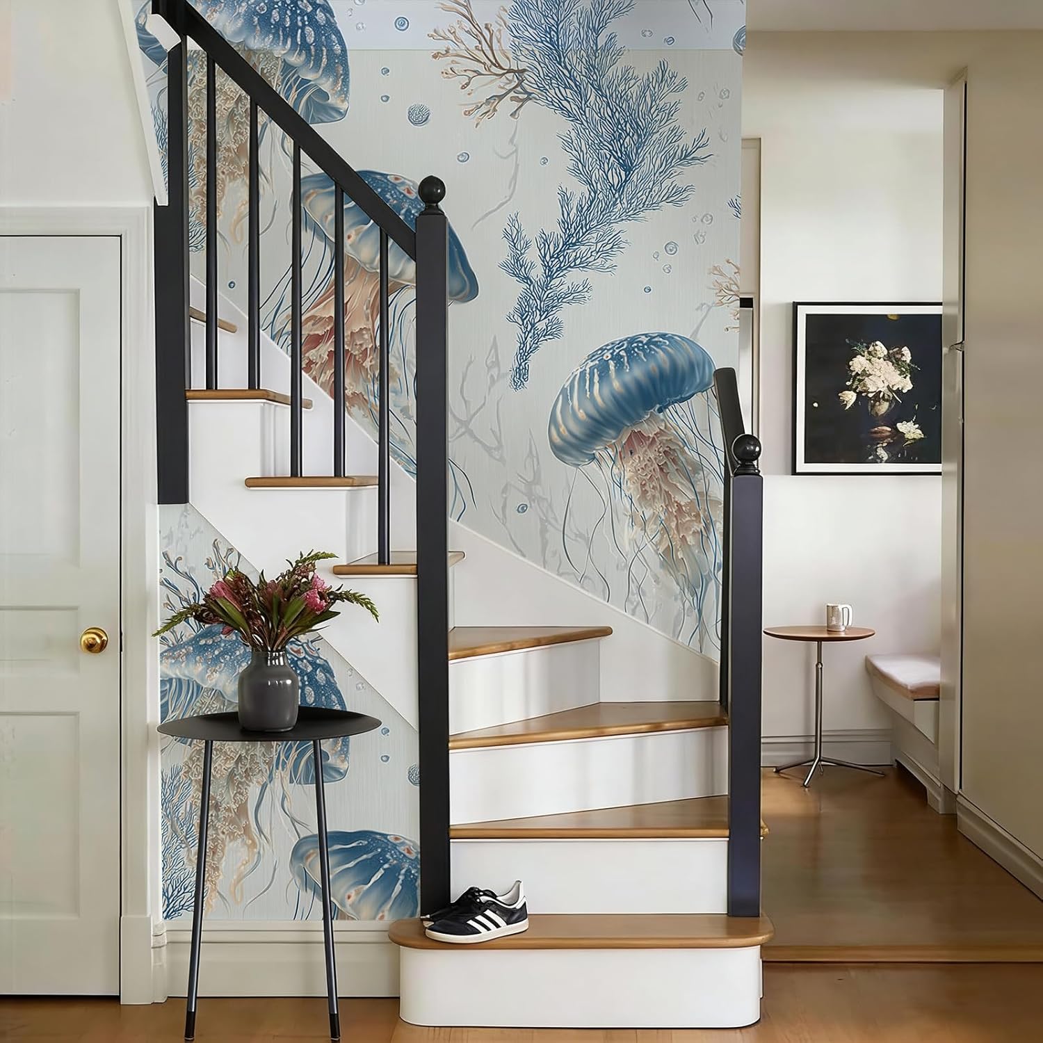 Stickorama Blue Jellyfish Ocean Underwater Peel and Stick Wallpaper Self Adhesive 17.72" X 236.2'' Marine Life Coral Wall Paper Renter Friendly Removable Waterproof for Bathroom/Bedroom