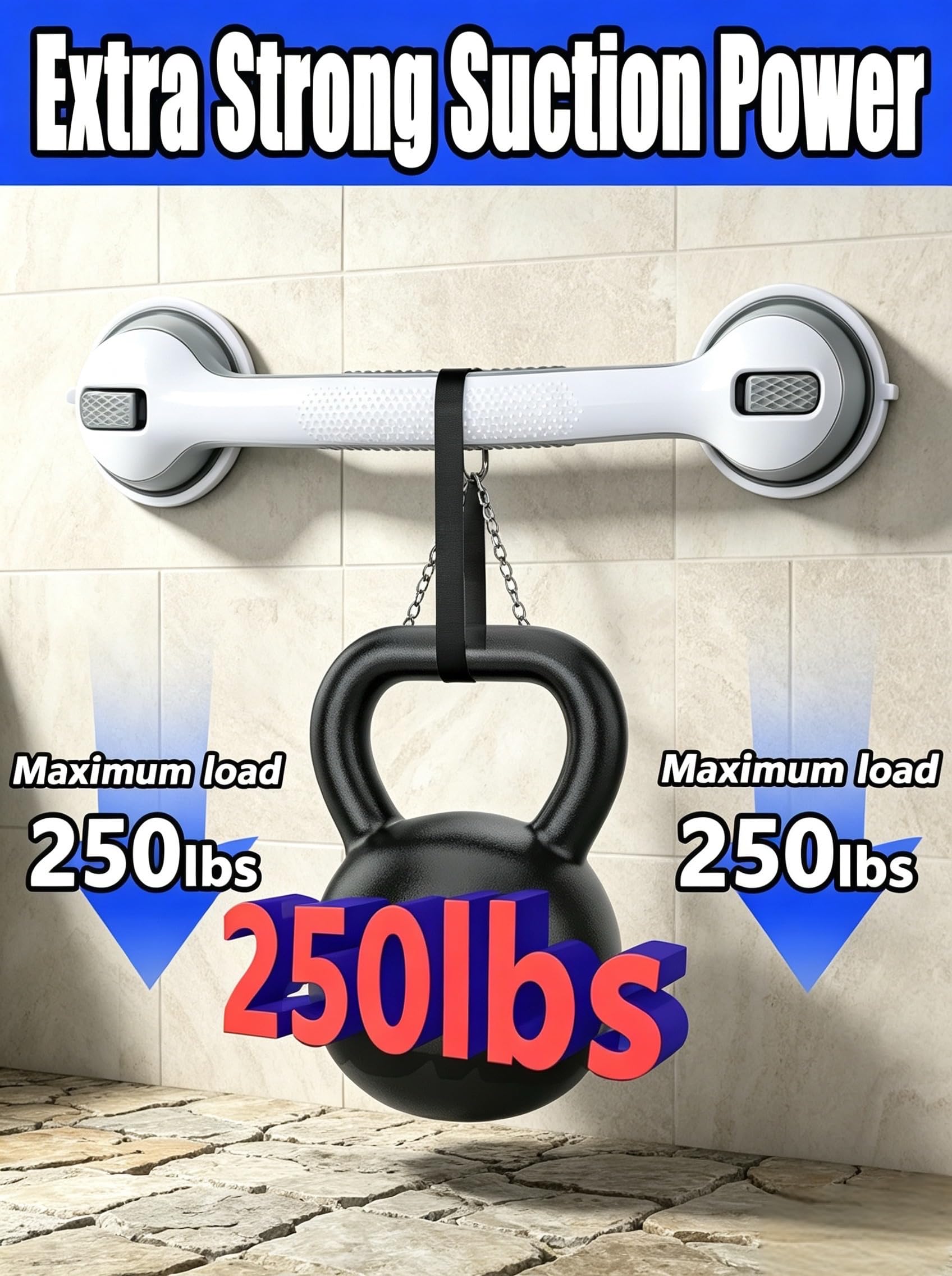 Lot de 2 barres d'appui à ventouse pour douche, 41,45 cm, poignées de douche pour personnes âgées, barres d'appui de salle de bain pour personnes âgées, barres d'appui de douche à ventouse très