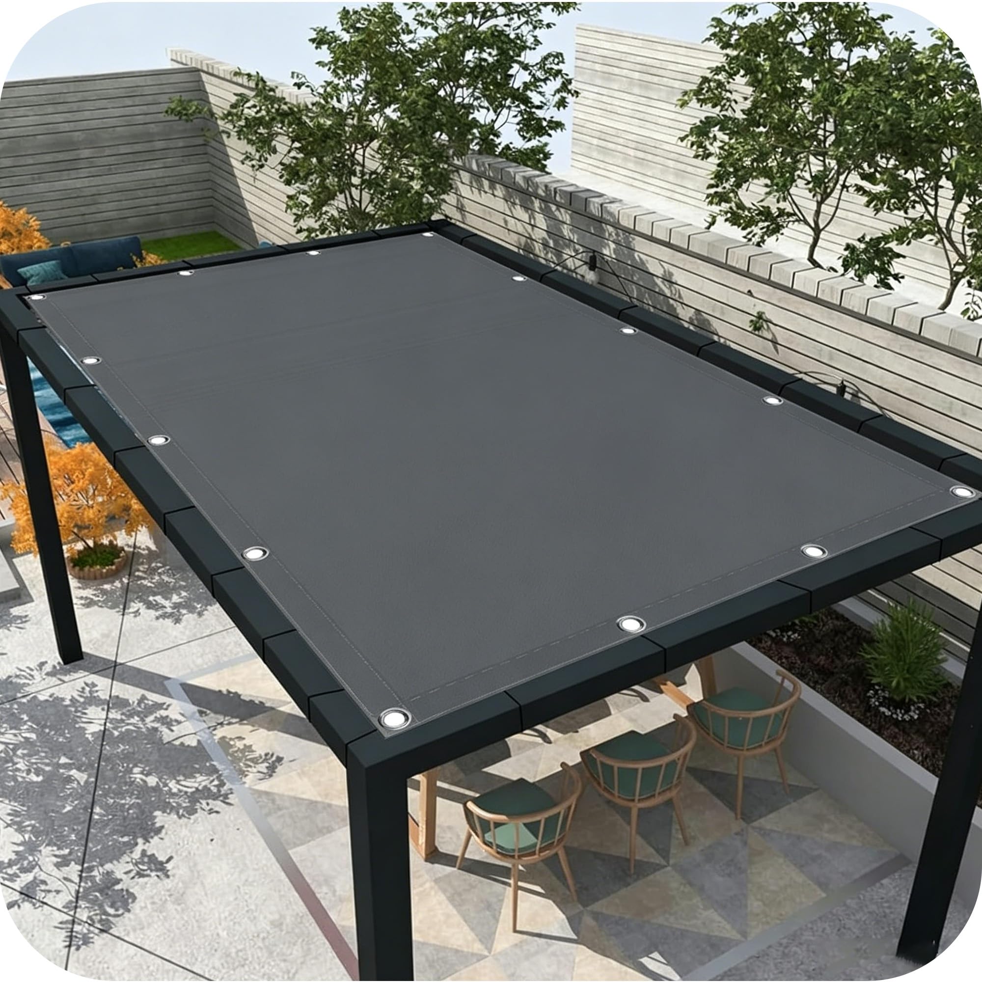 Vela Ombreggiante Impermeabile 5X5M Rettangolare Tenda da Sole per Esterno Telo Parasole con Fune e Occhiellato Protezione UV Tenda a Vela per Giardino Balcone Terrazz - Grigio scuro