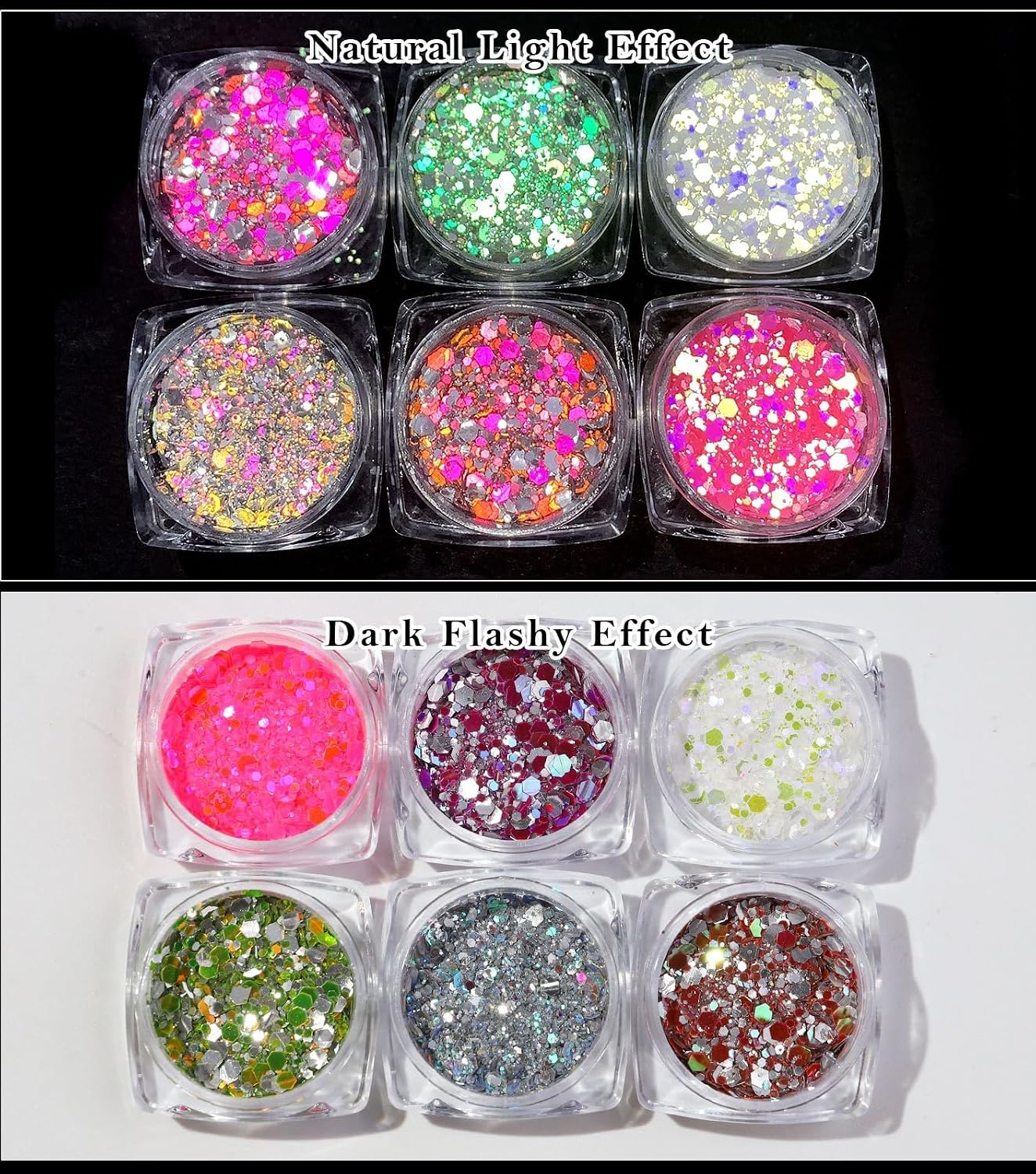 6-Color Reflective Nail Glitter Powder Kit, 5 Pieces, for Nail Art, Face Painting, Body Art, Home and Professional Salon Use (8-Color Glitter Glitter)