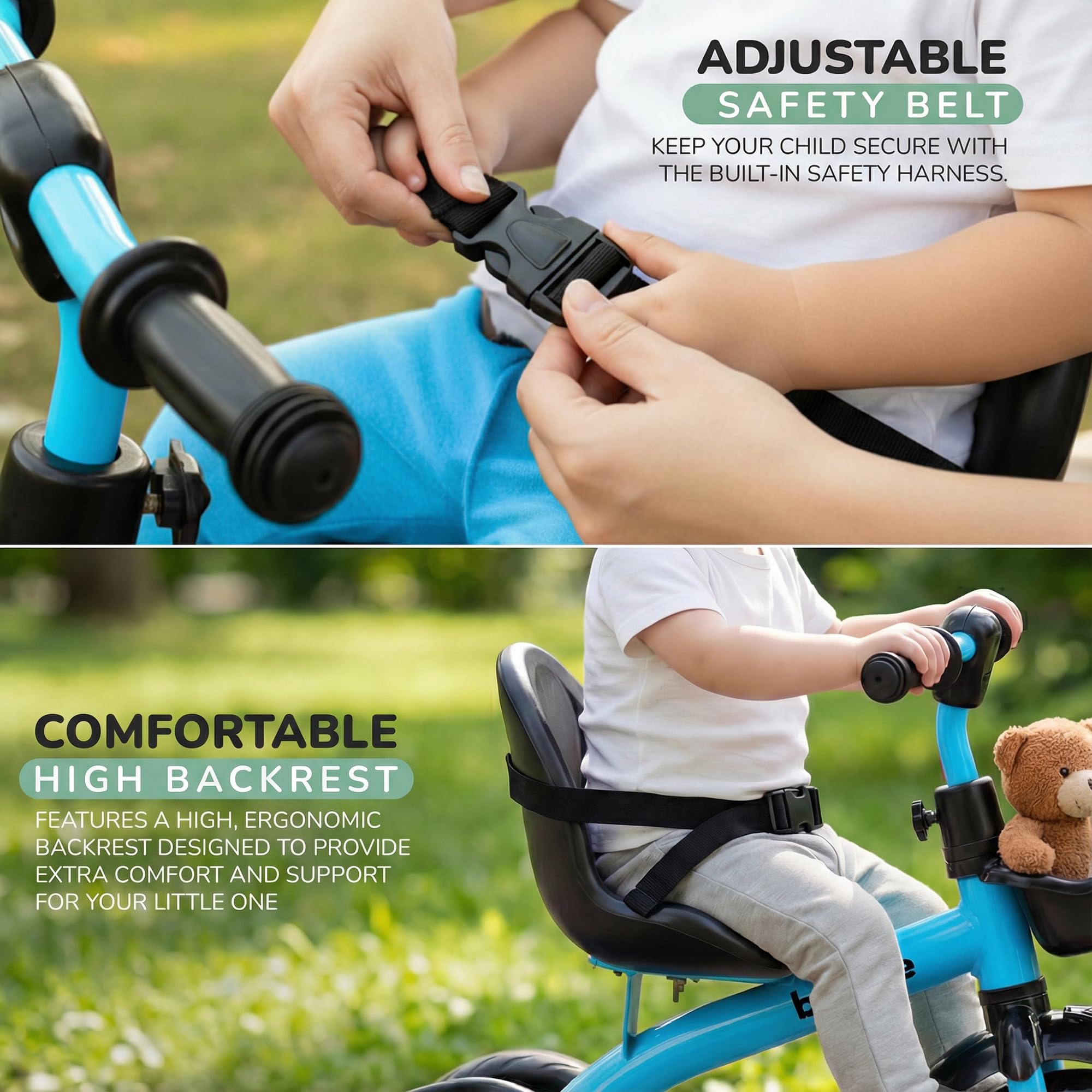 Baybee Trilo Baby Tricycle for Kids | Plug & Play Kids Cycle with Safety Belt & Front and Back Storage | Kid Cycle Trikes with Eva Wheels | Baby Cycles for Kid 2 to 5 Years Boys Girls (Blue) 2