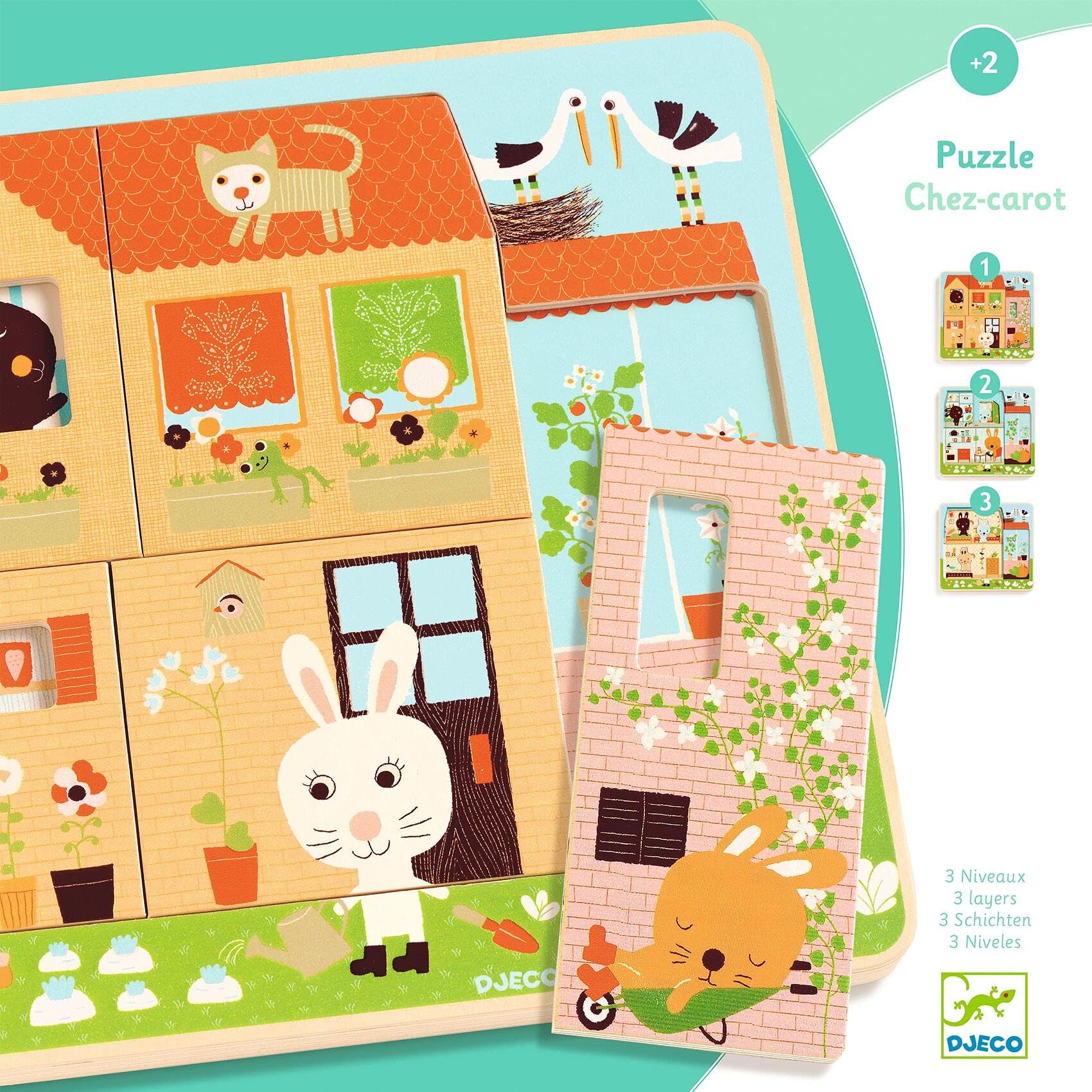 DJECO DJ01480 3 Layer Puzzle-Chez Carrot Puzzle, Multicolor