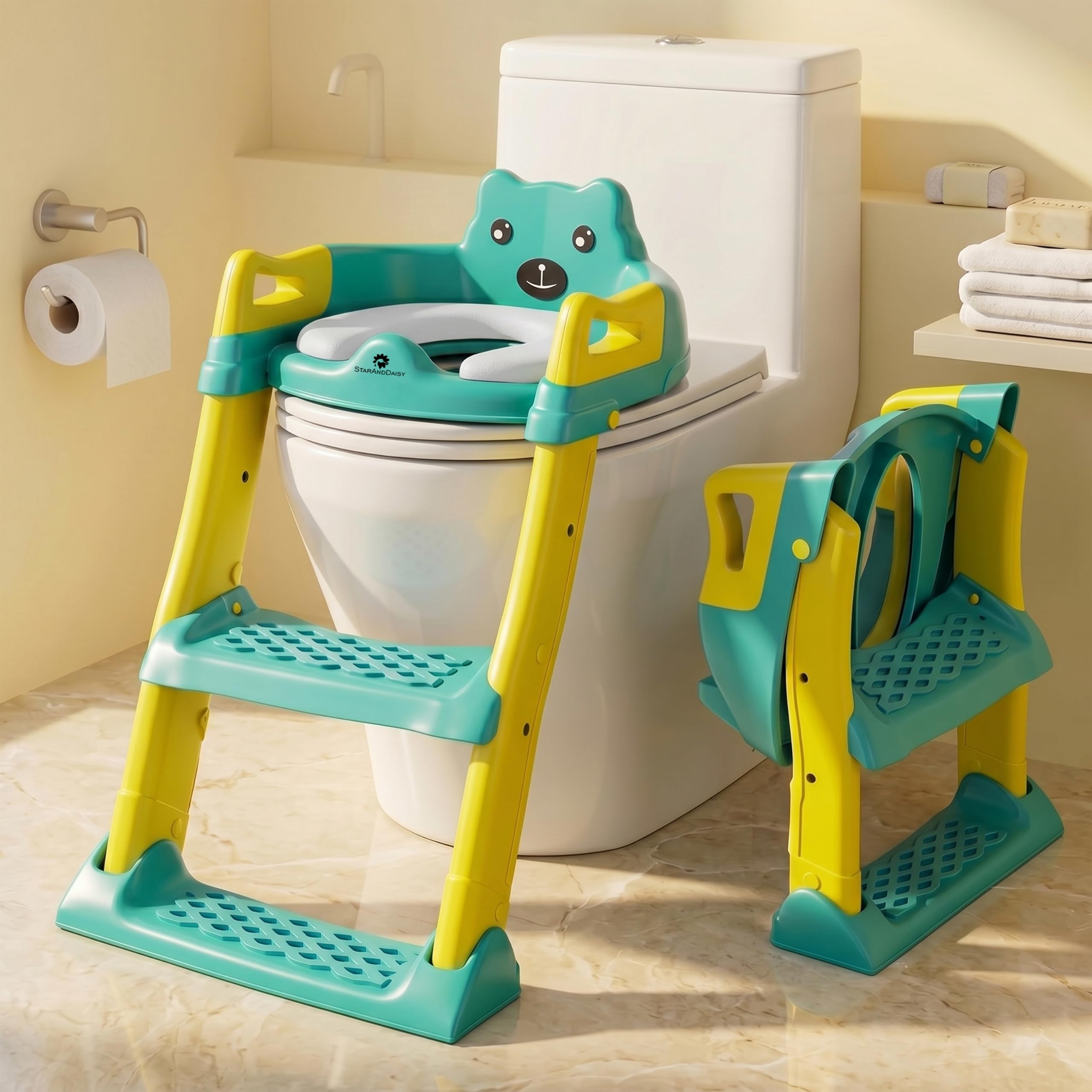 StarAndDaisy Potty Seat for Kids 1-3 Years | Toilet Seat for Kids with Height Adjustable & Removable Soft Cushion, Fits All Western Toilets seat (Green-Yellow)-image-30