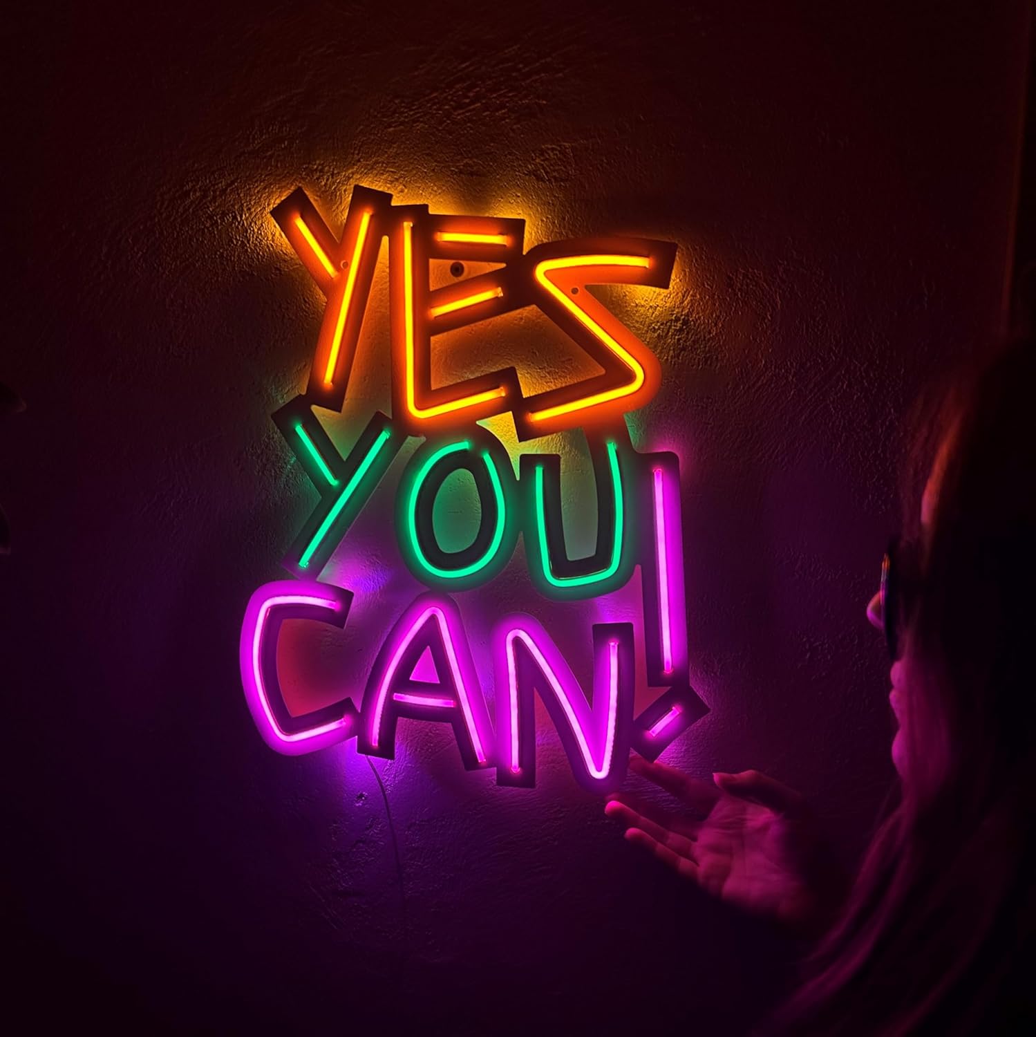 Yes You Can Neon Metal Sign - Neon Wall Art, Neon Wall Decor Quotes Neon Sign, LED Neon Sign, Neon Sign Bar, GYM Neon Sign, Room Decor, Game Room Neon Sign, (With Remote Control)